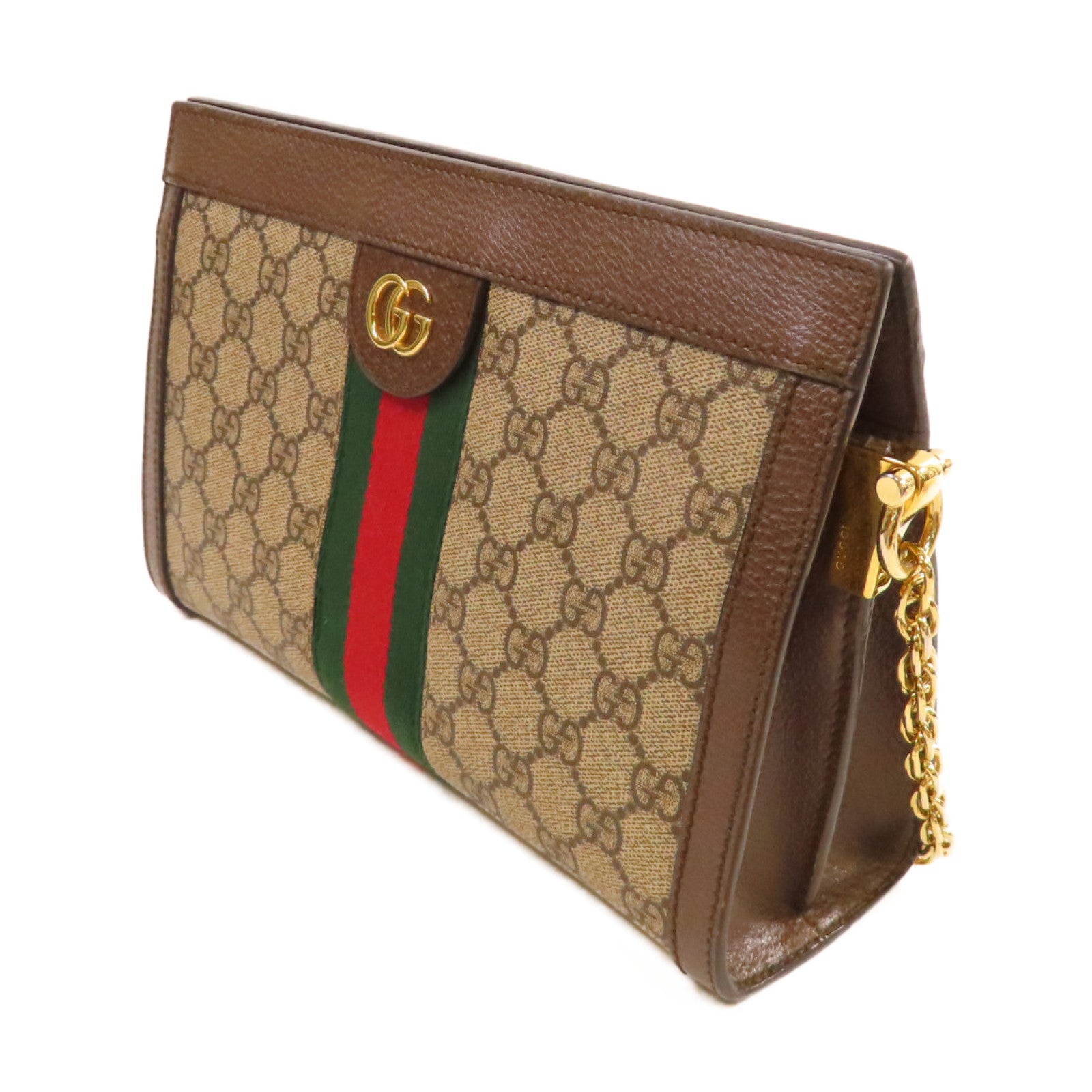 GUCCI 塗層帆布Ophidia GG Small Shoulder Bag金扣鏈帶肩背袋啡色