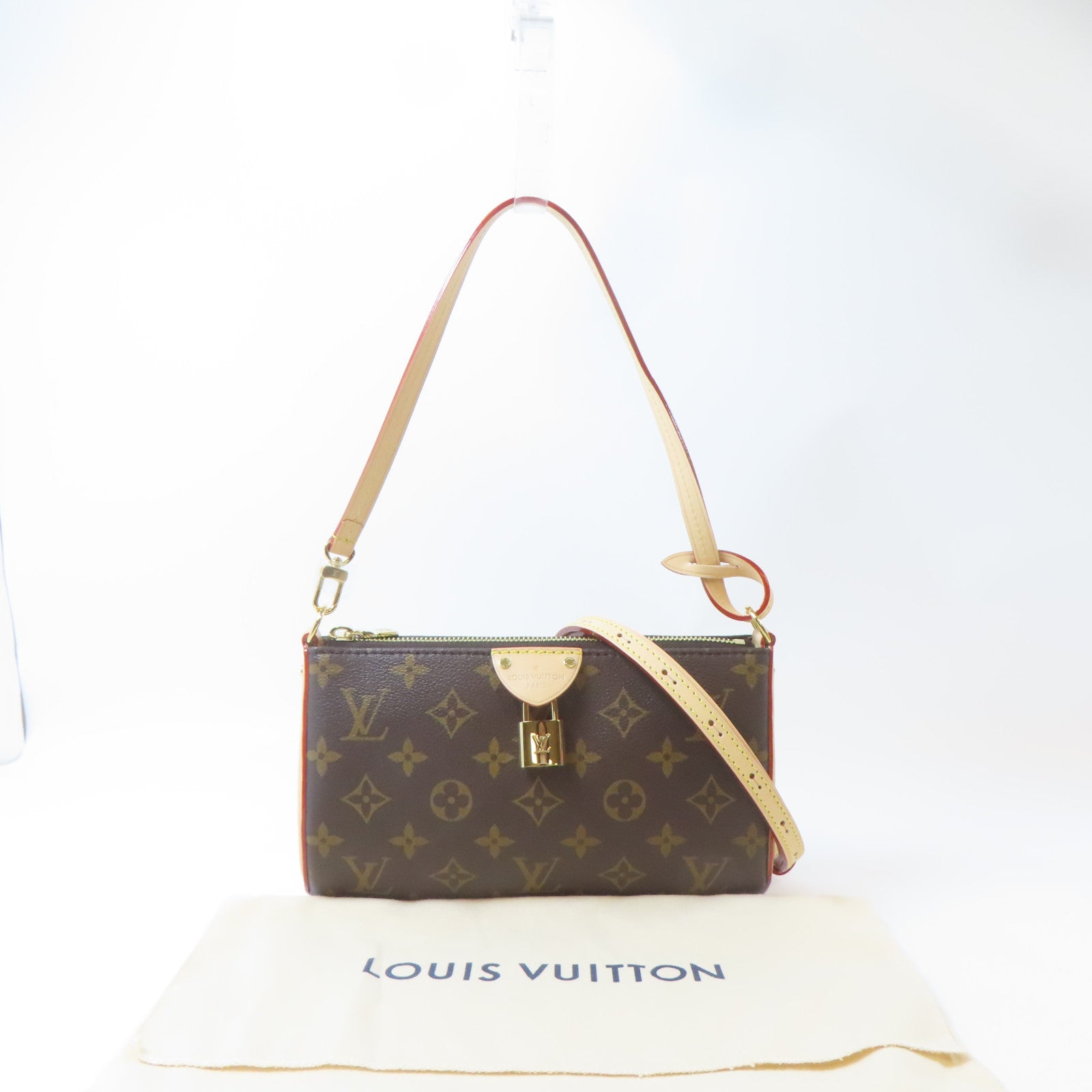 LOUIS VUITTON Monogram Pochette Tirette金扣手挽肩背兩用袋啡色