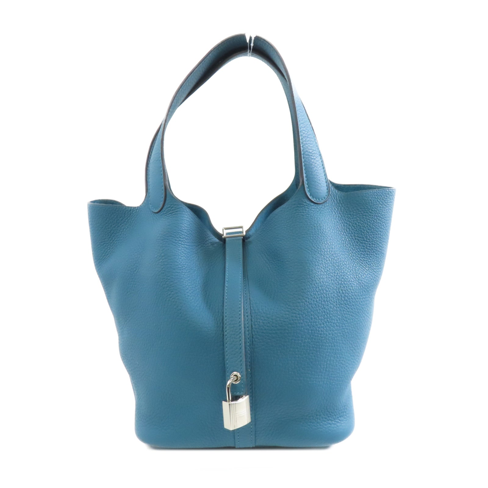HERMES Clemence皮革Picotin MM Tote Bag銀扣手挽袋Bleu Paon/孔雀藍色