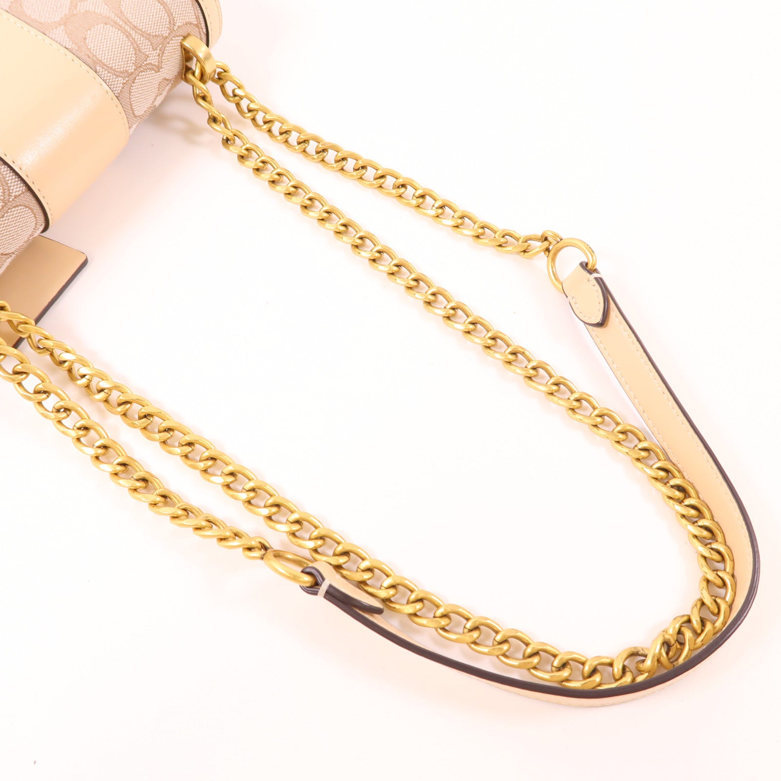 COACH 塗層帆布/皮革Chain Shoulder Bag金扣鏈帶肩背袋