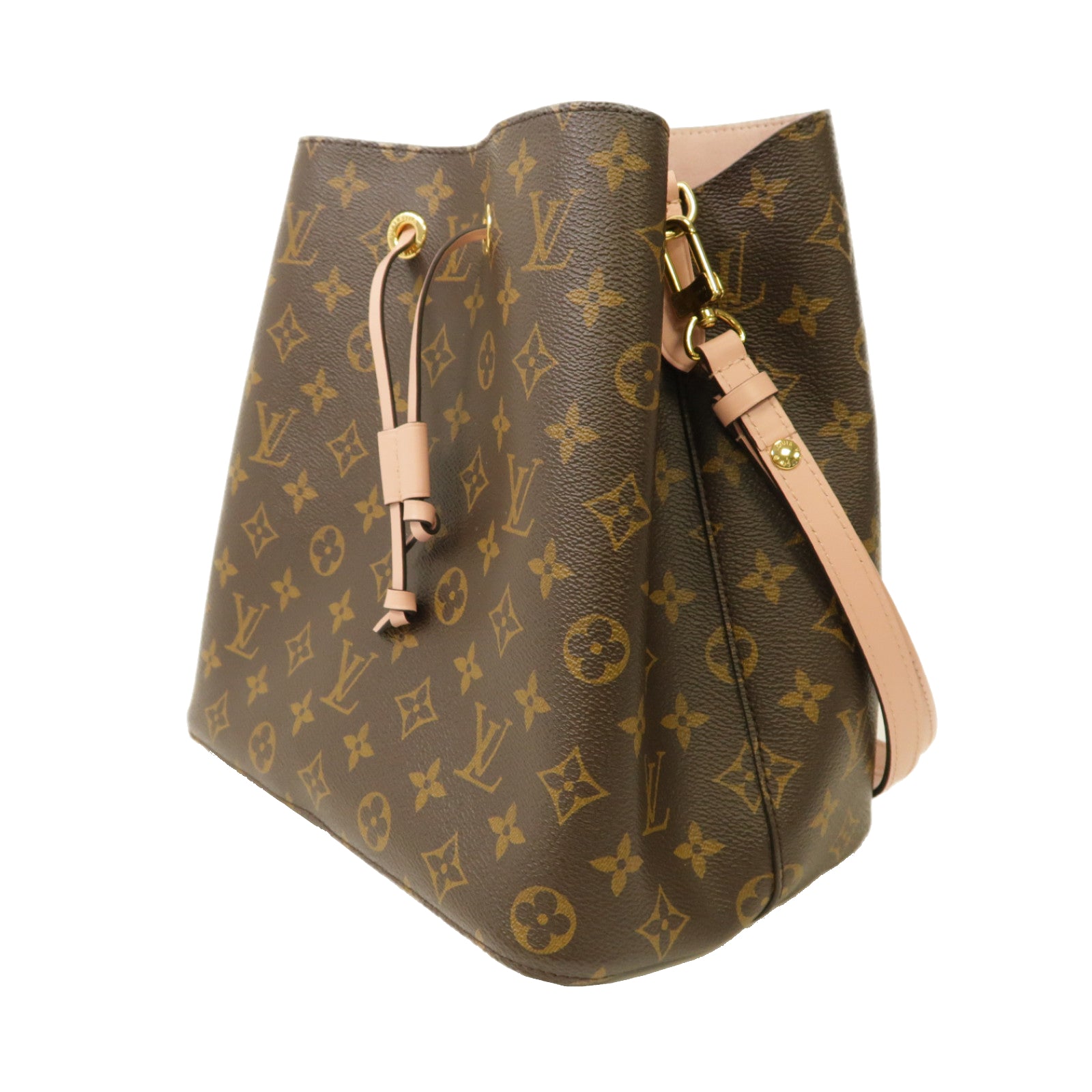 LOUIS VUITTON Monogram Neo Noe MM金扣肩背袋啡色/粉紅色