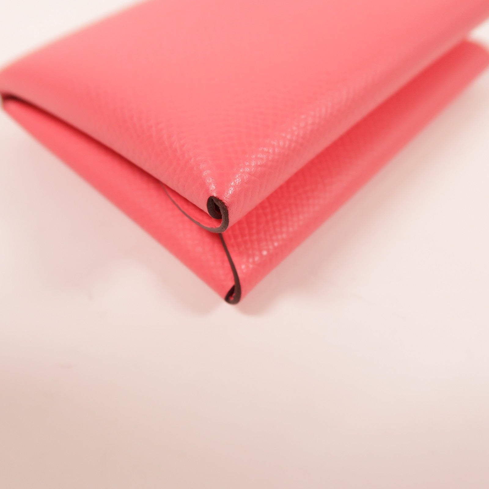 HERMES Epsom皮革Calvi Duo銀扣卡片套Rose Azalee