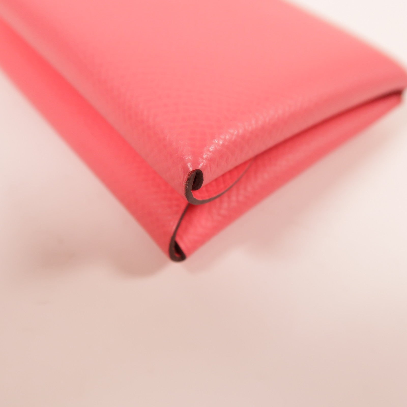 HERMES Epsom皮革Calvi Duo銀扣卡片套Rose Azalee