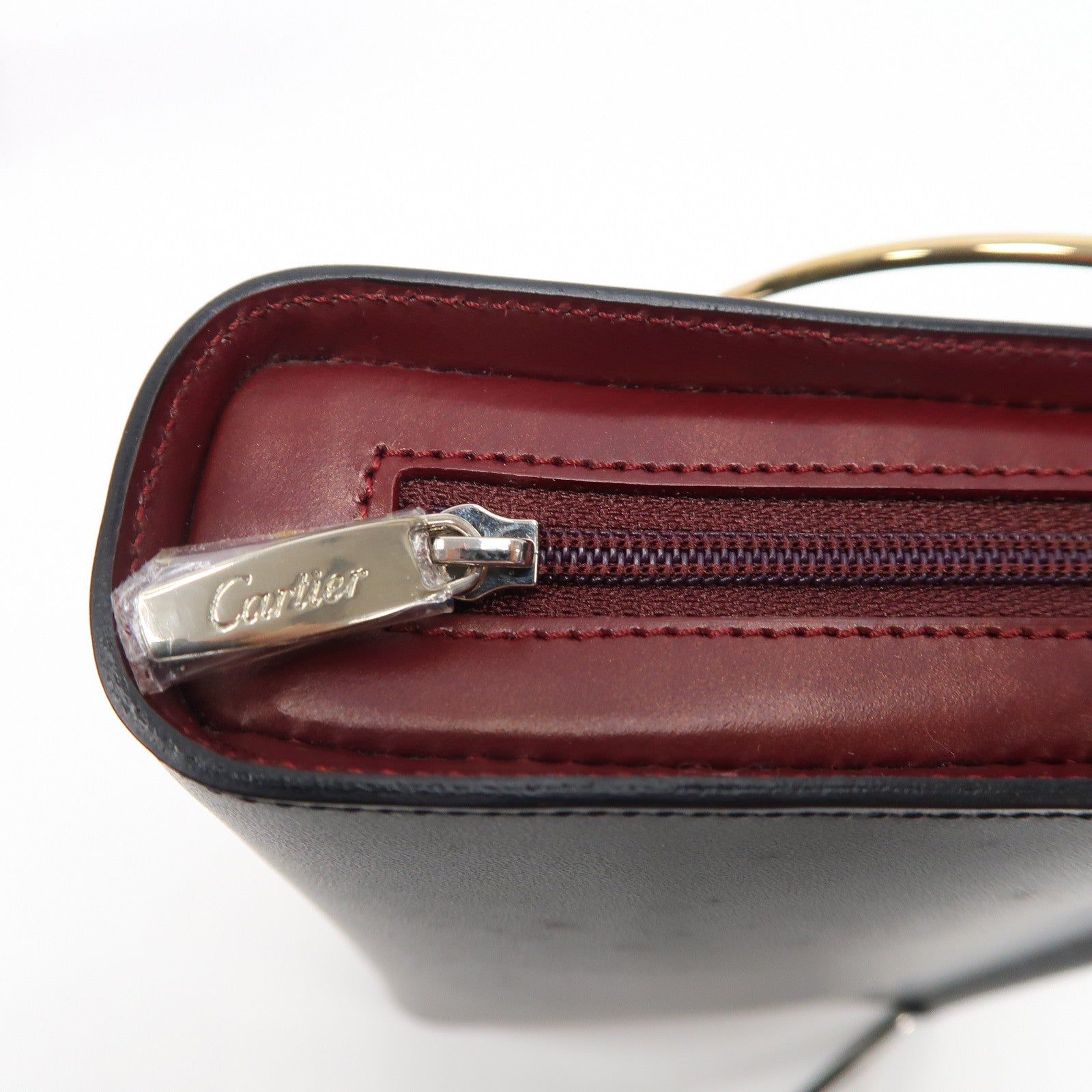 CARTIER 皮革Hand Bag金扣手挽袋黑色