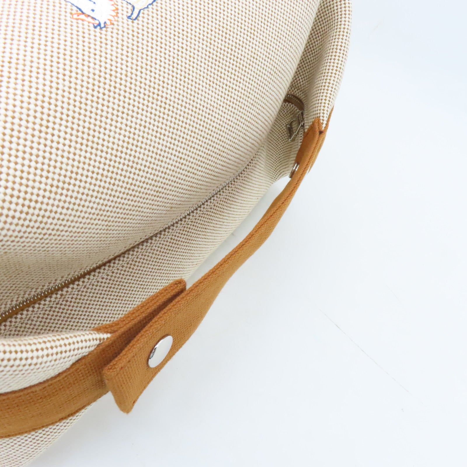 HERMES 【激減優惠】帆布Bride a Brac Cabriole Case銀扣手挽袋米色/橙色