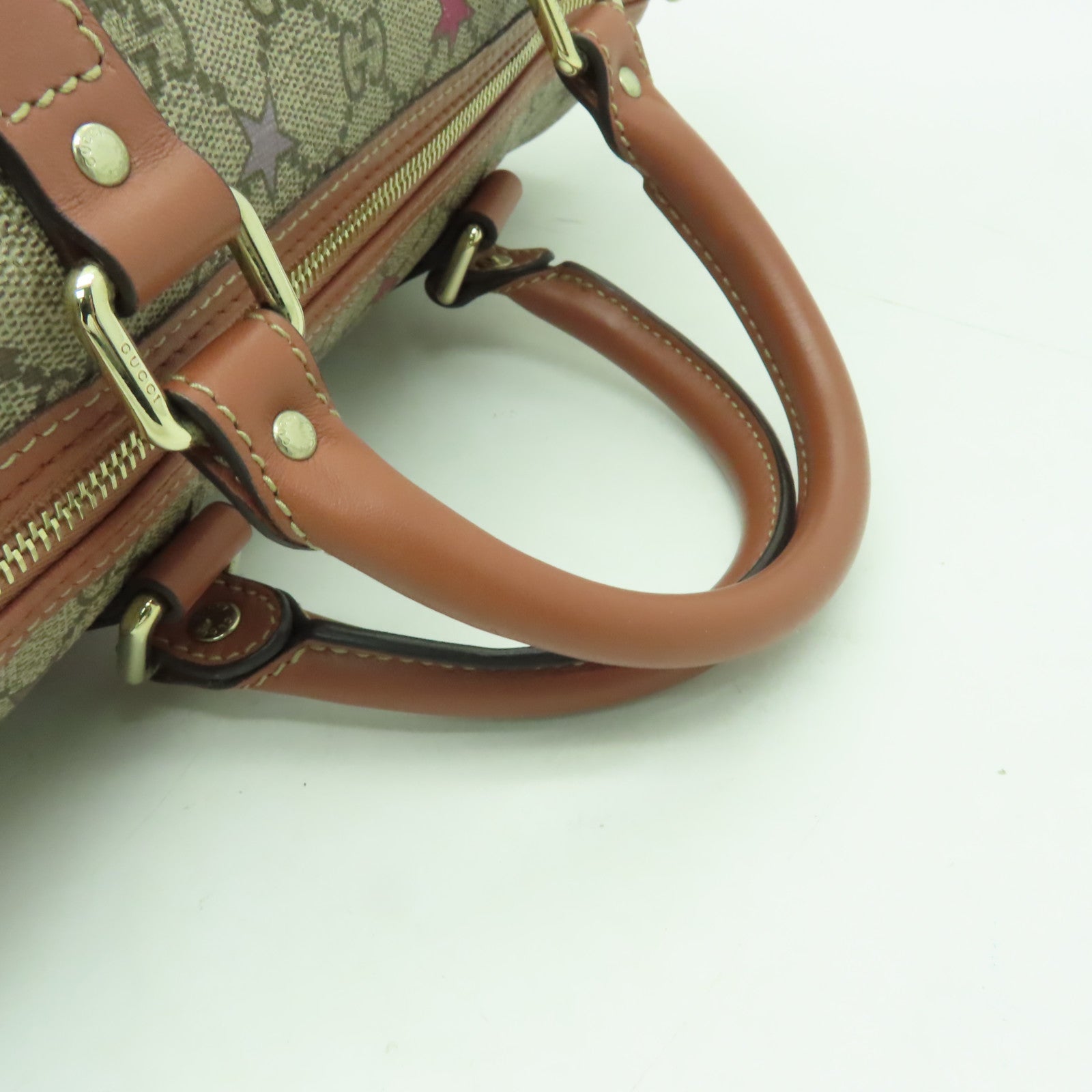 GUCCI 【清倉大減價】塗層帆布Handbag金扣手挽袋棕色/粉紅色