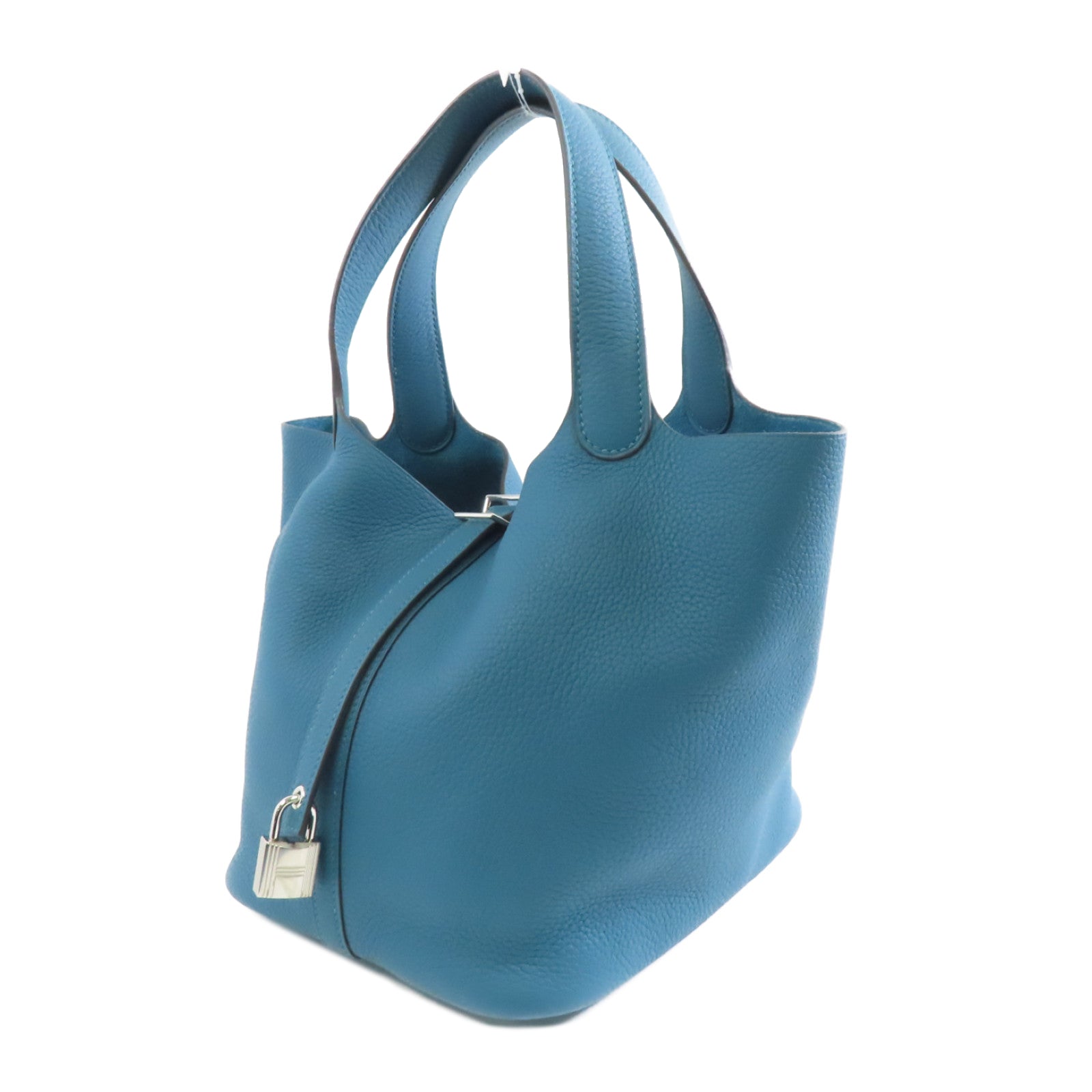 HERMES Clemence皮革Picotin MM Tote Bag銀扣手挽袋Bleu Paon/孔雀藍色