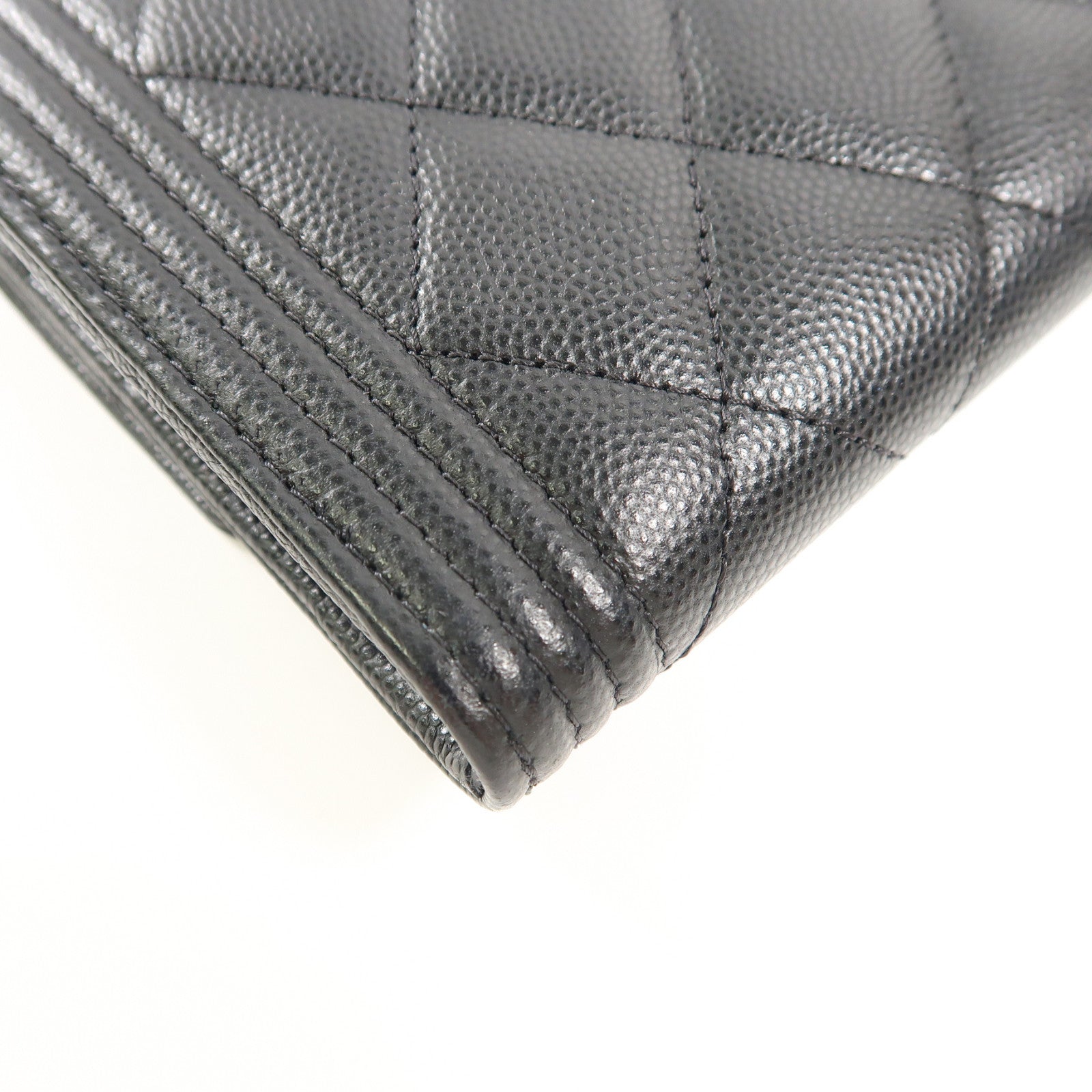 CHANEL 菱格牛皮皮革Boy Long Wallet金扣長錢包黑色
