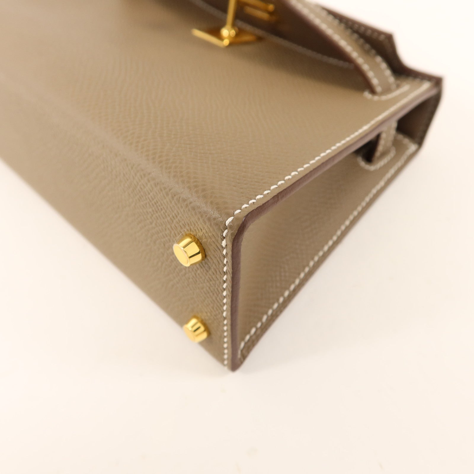 HERMES Epsom皮革Mini Kelly II金扣手挽肩背兩用袋Etoupe