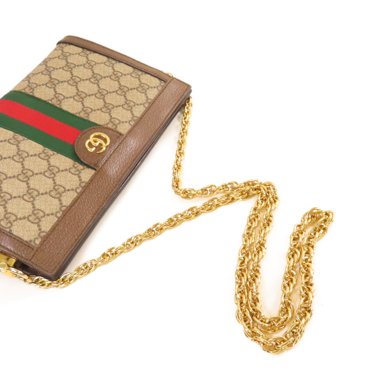 GUCCI 塗層帆布Ophidia GG Small Shoulder Bag金扣鏈帶肩背袋啡色