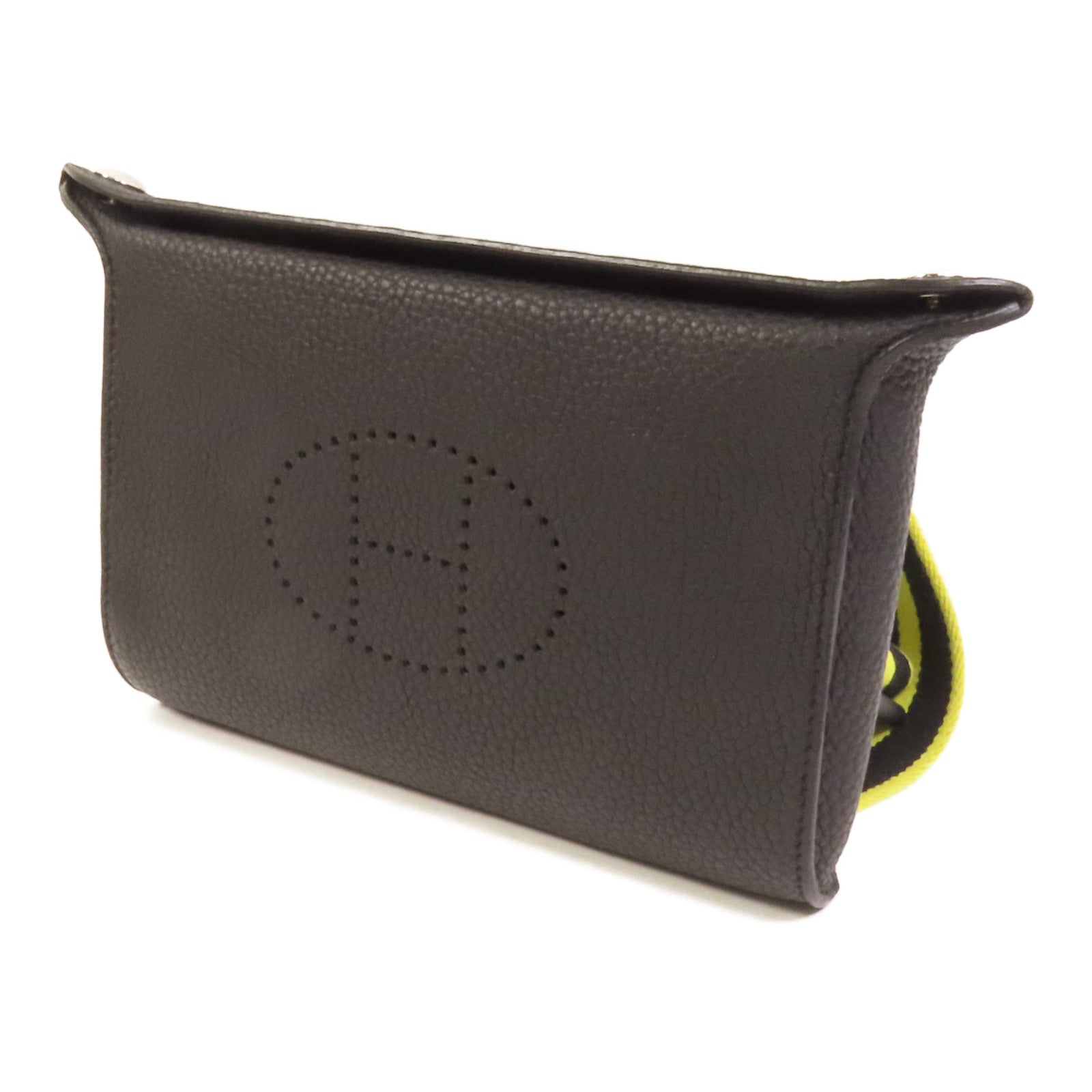 HERMES Togo皮革Videpoches銀扣肩背袋Noir