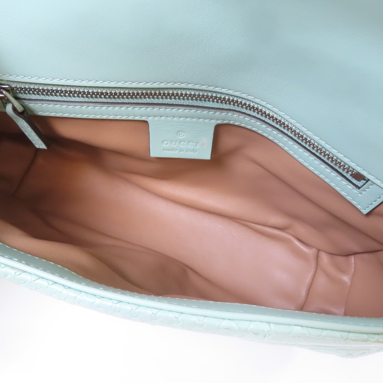 GUCCI 【激減優惠】蛇皮皮革GG Marmont銀扣鏈帶肩背袋淺綠色