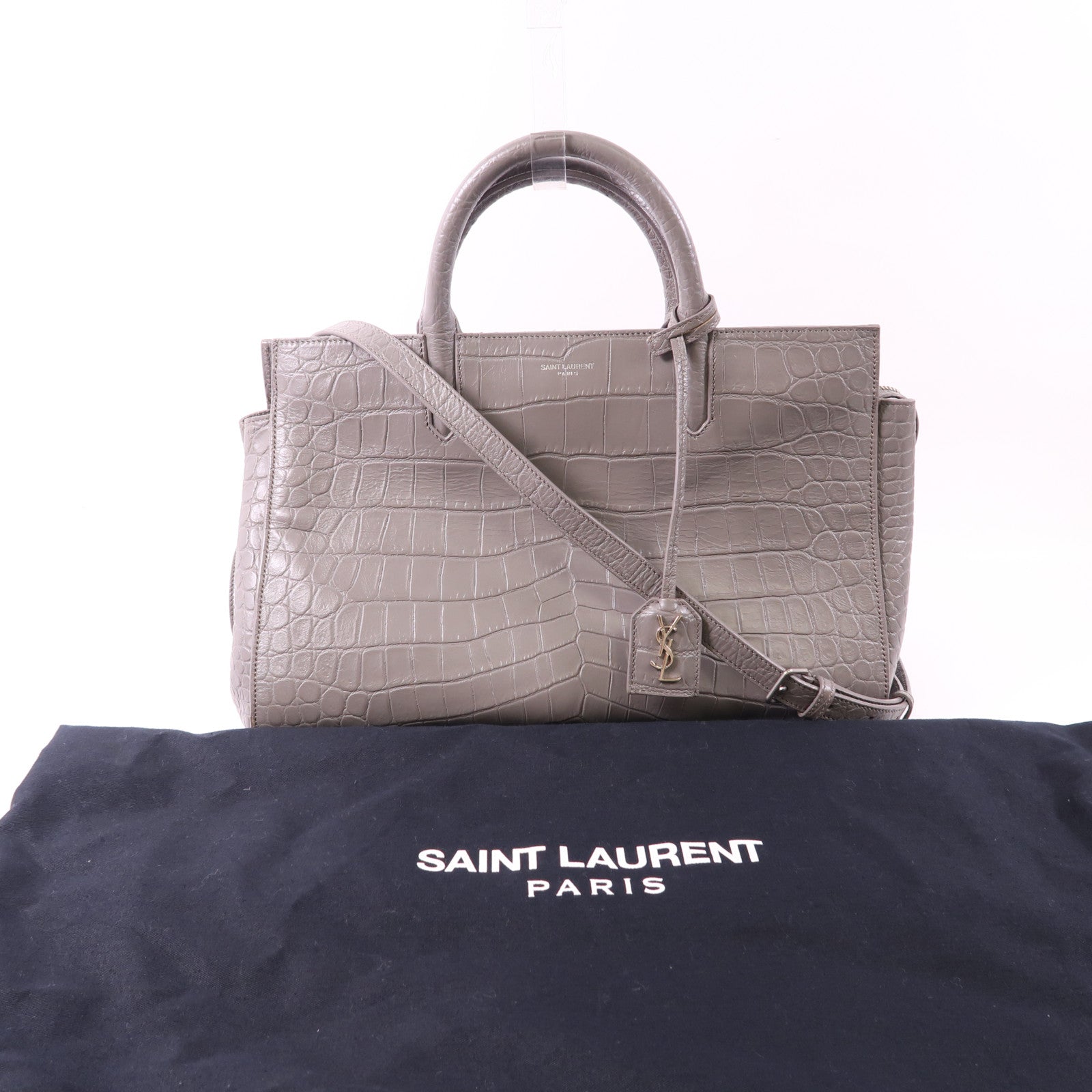 SAINT LAURENT 皮革Cabas Rive Gauche銀扣手挽肩背兩用袋