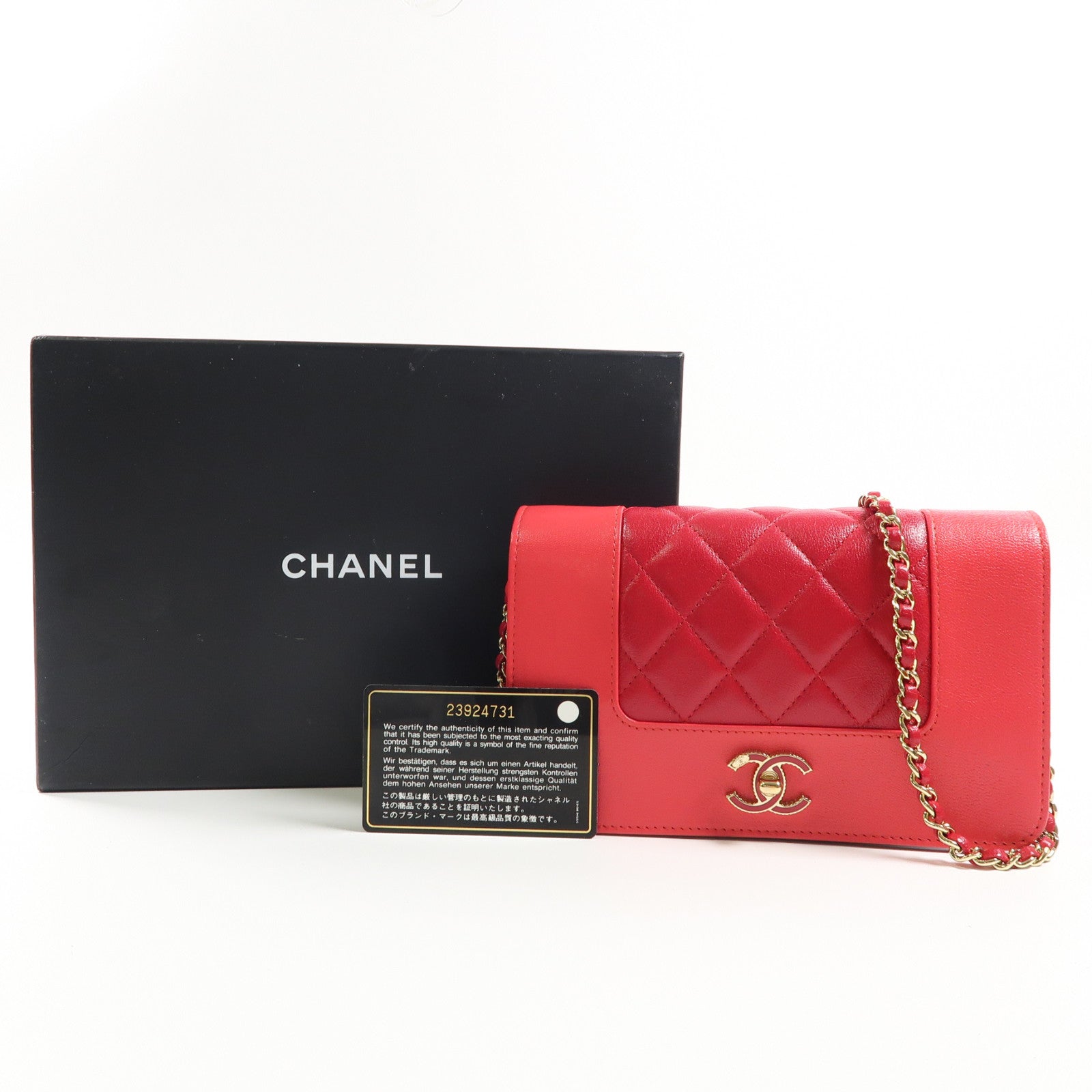 CHANEL 【激減優惠】菱格牛皮皮革WOC金扣鏈帶肩背袋粉紅色