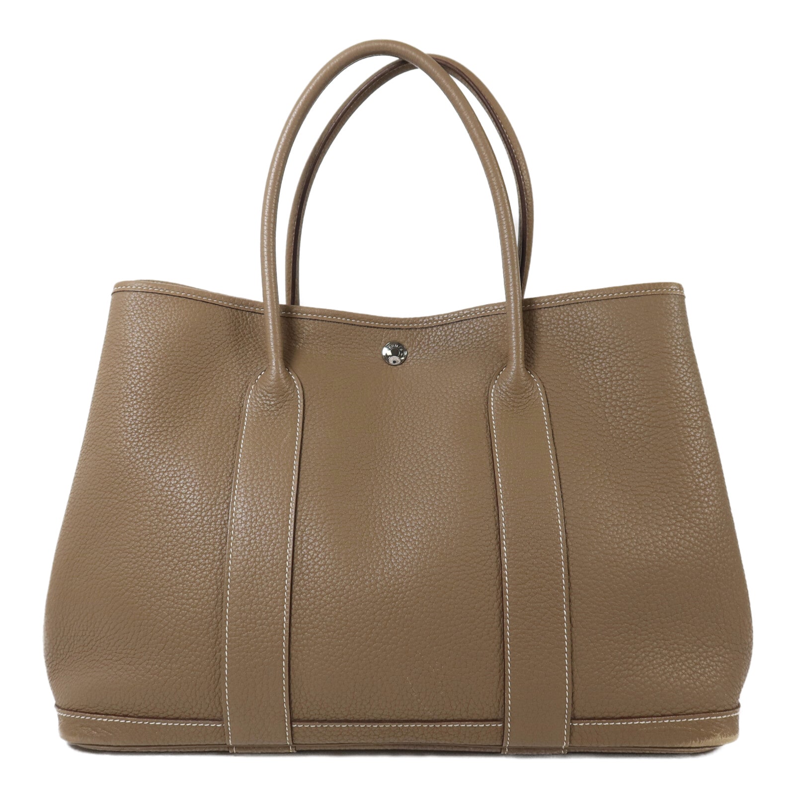 HERMES Clemence皮革Garden Party PM銀扣手挽袋Etoupe