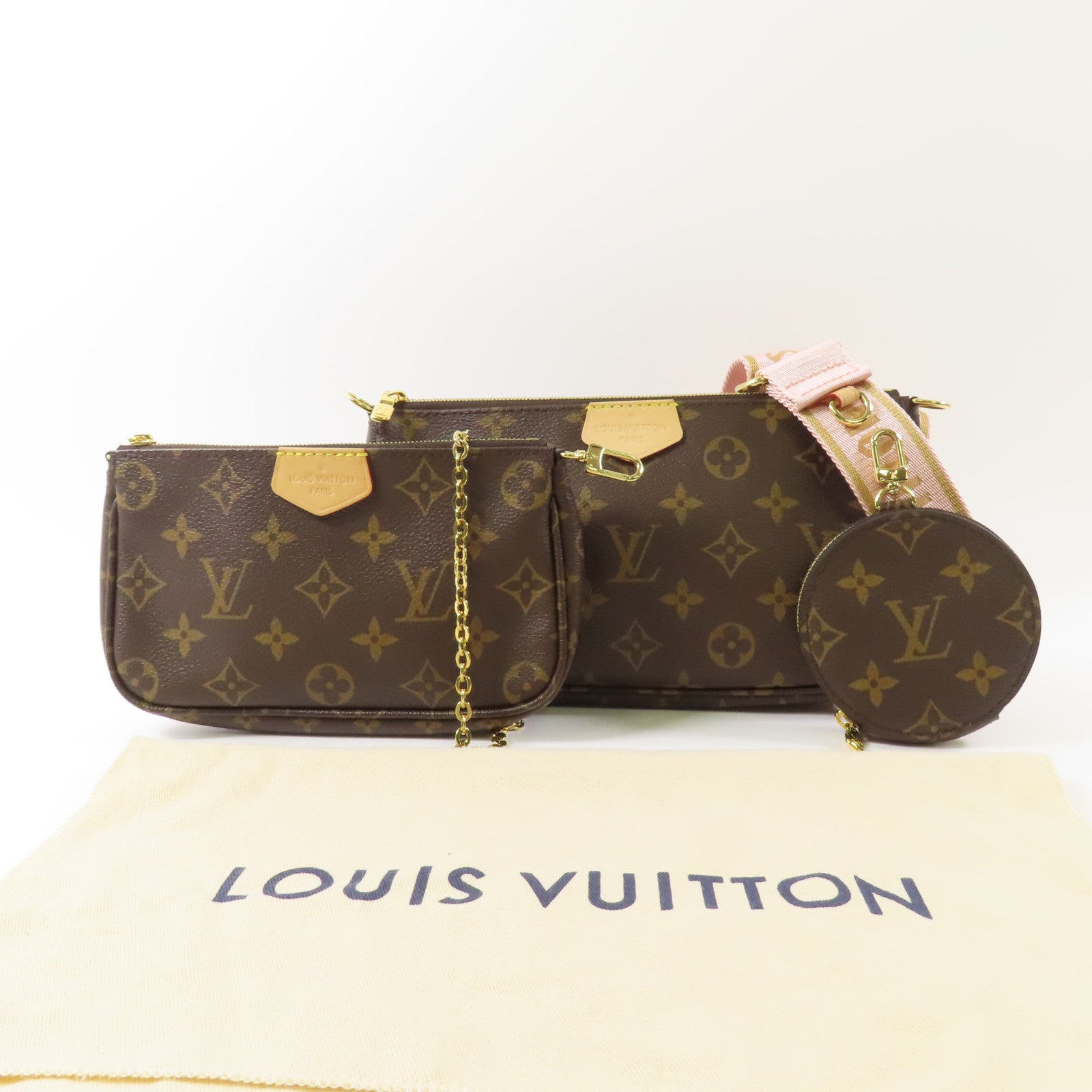 LOUIS VUITTON Monogram Multi Pochette Accessoires金扣肩背袋棕色