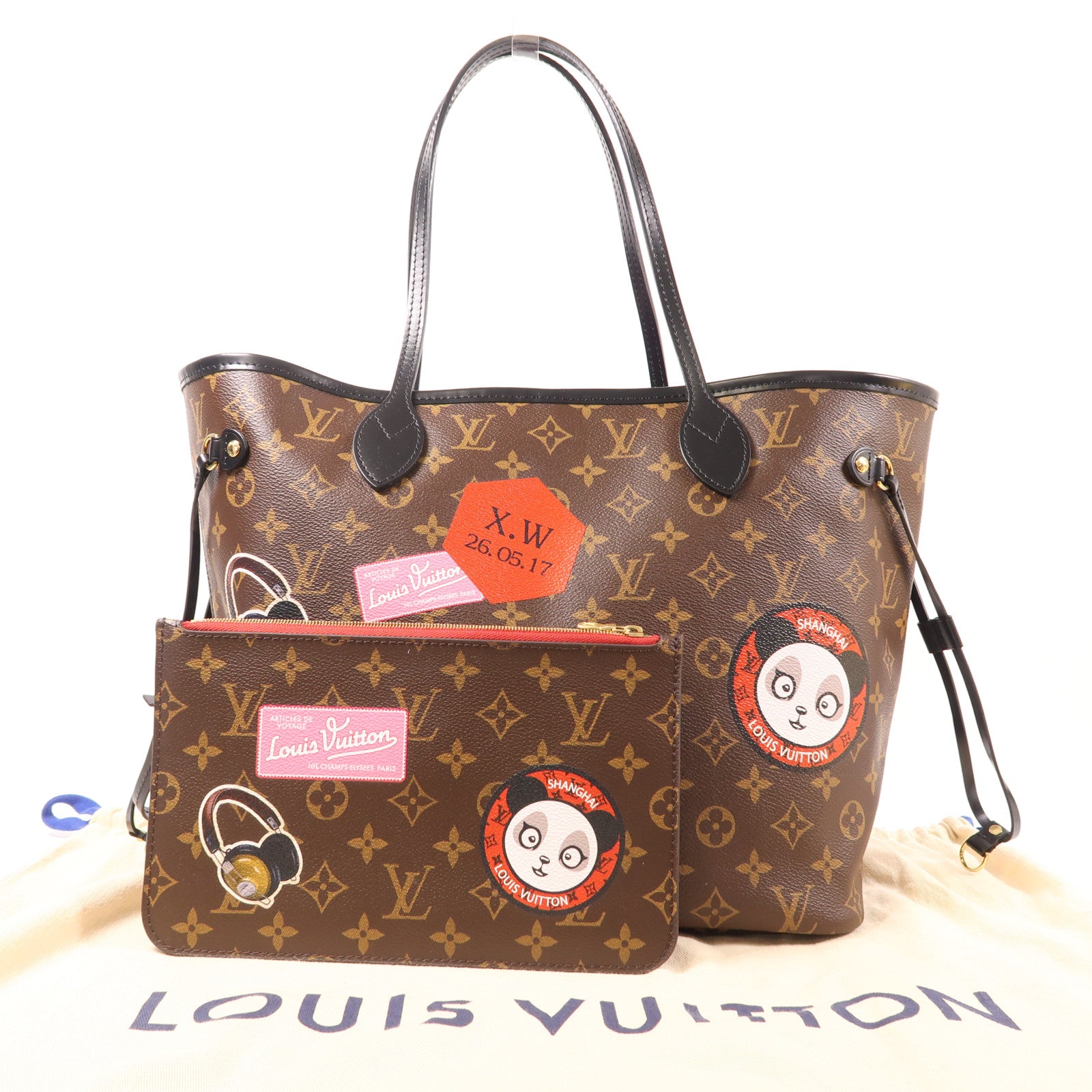 LOUIS VUITTON Monogram Macassar World Tour Neverfull MM金扣手挽袋