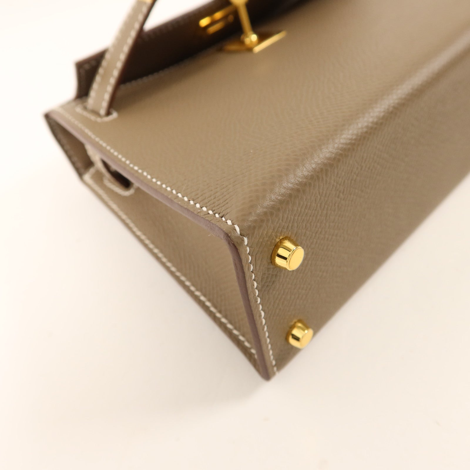HERMES Epsom皮革Mini Kelly II金扣手挽肩背兩用袋Etoupe