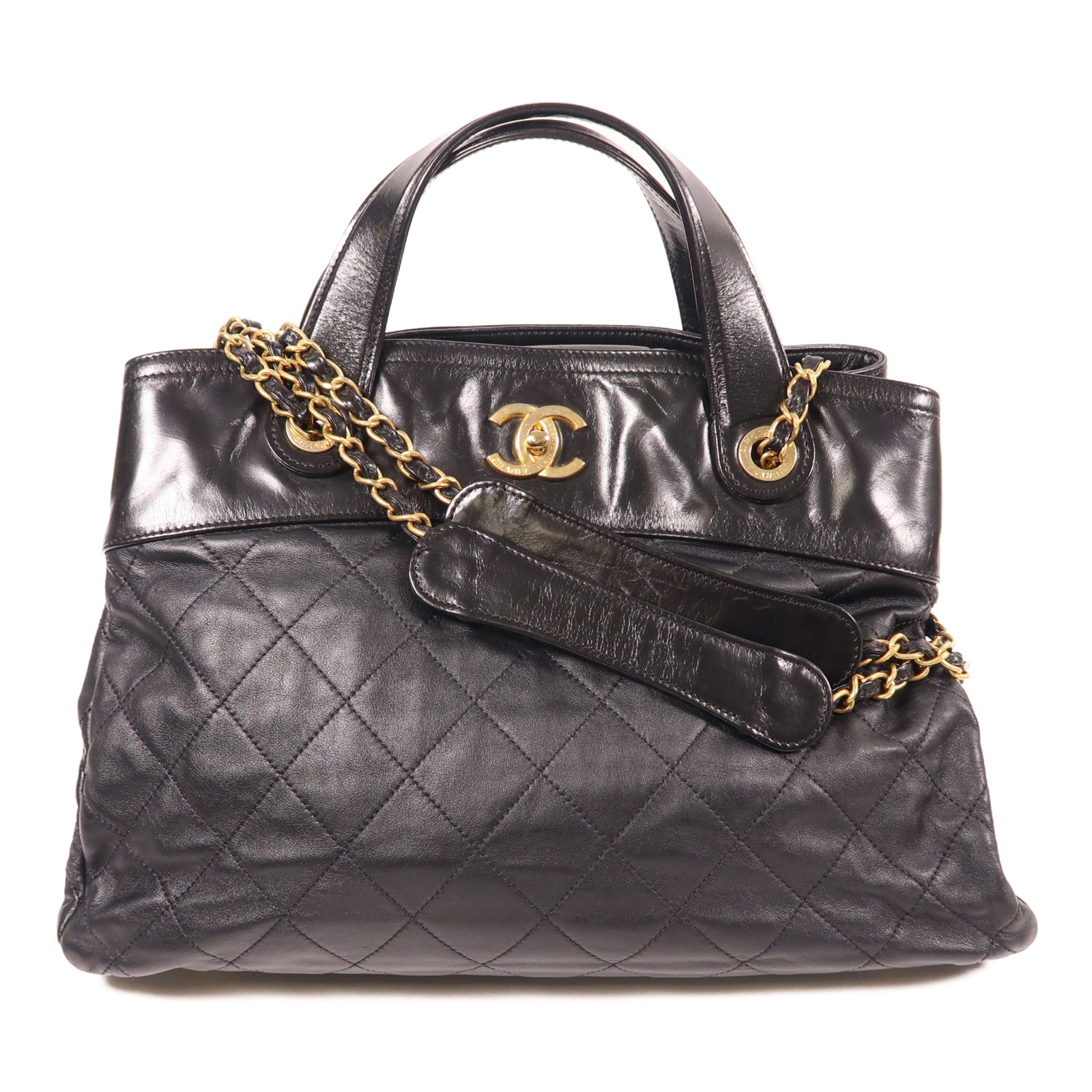 CHANEL 牛皮皮革2way Shoulder Bag金扣手挽肩背兩用袋