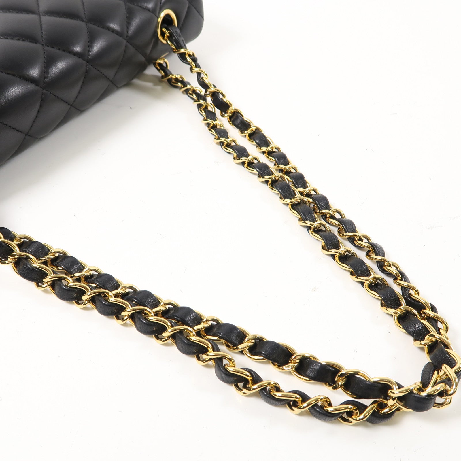 CHANEL 菱格羊皮皮革Classic 25金扣鏈帶肩背袋黑色