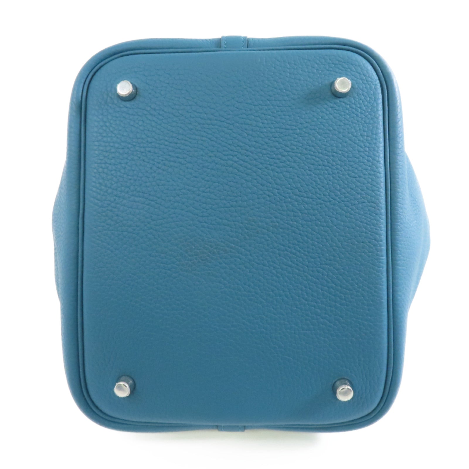 HERMES Clemence皮革Picotin MM Tote Bag銀扣手挽袋Bleu Paon/孔雀藍色