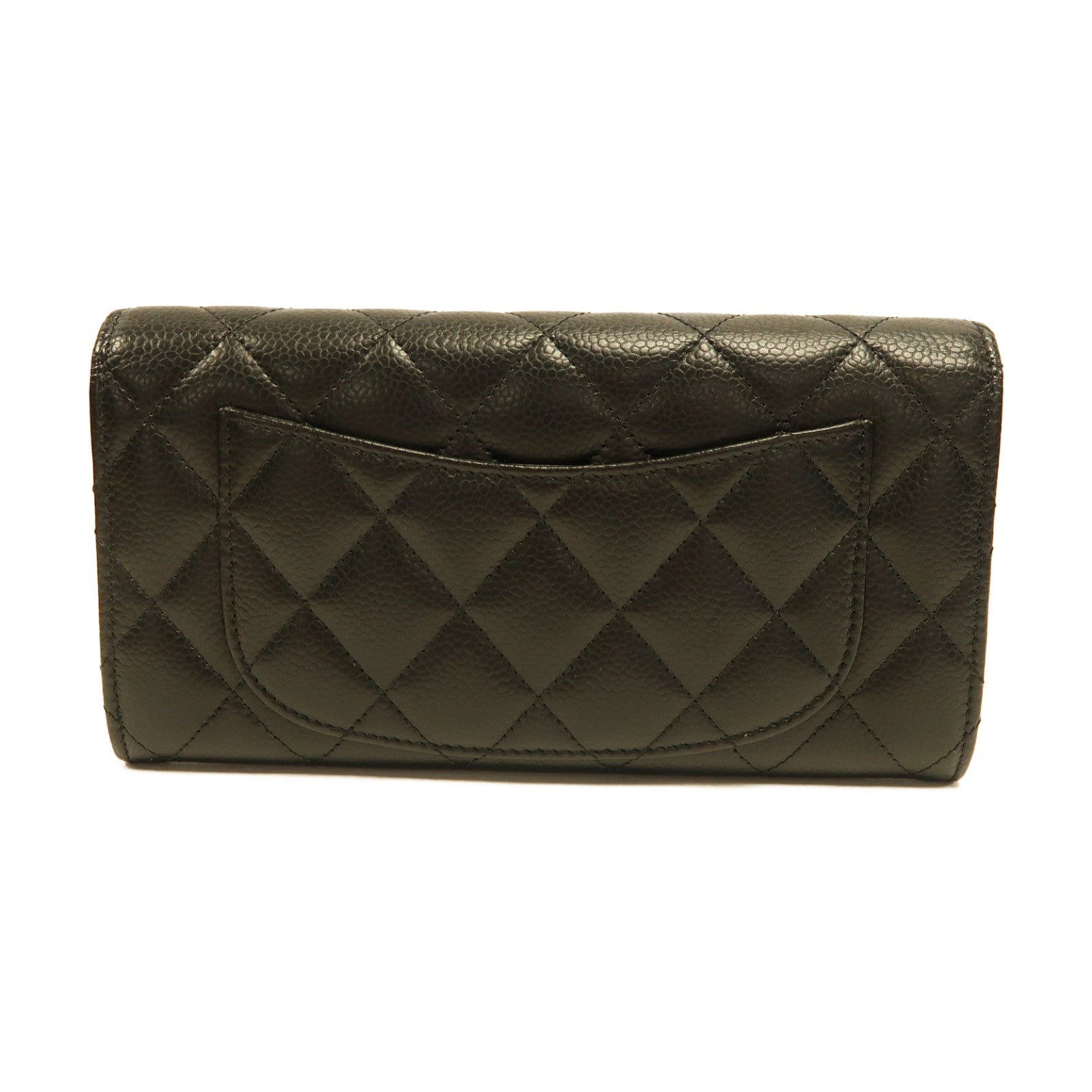 CHANEL 菱格Caviar皮革Classic Long Wallet金扣長錢包黑色