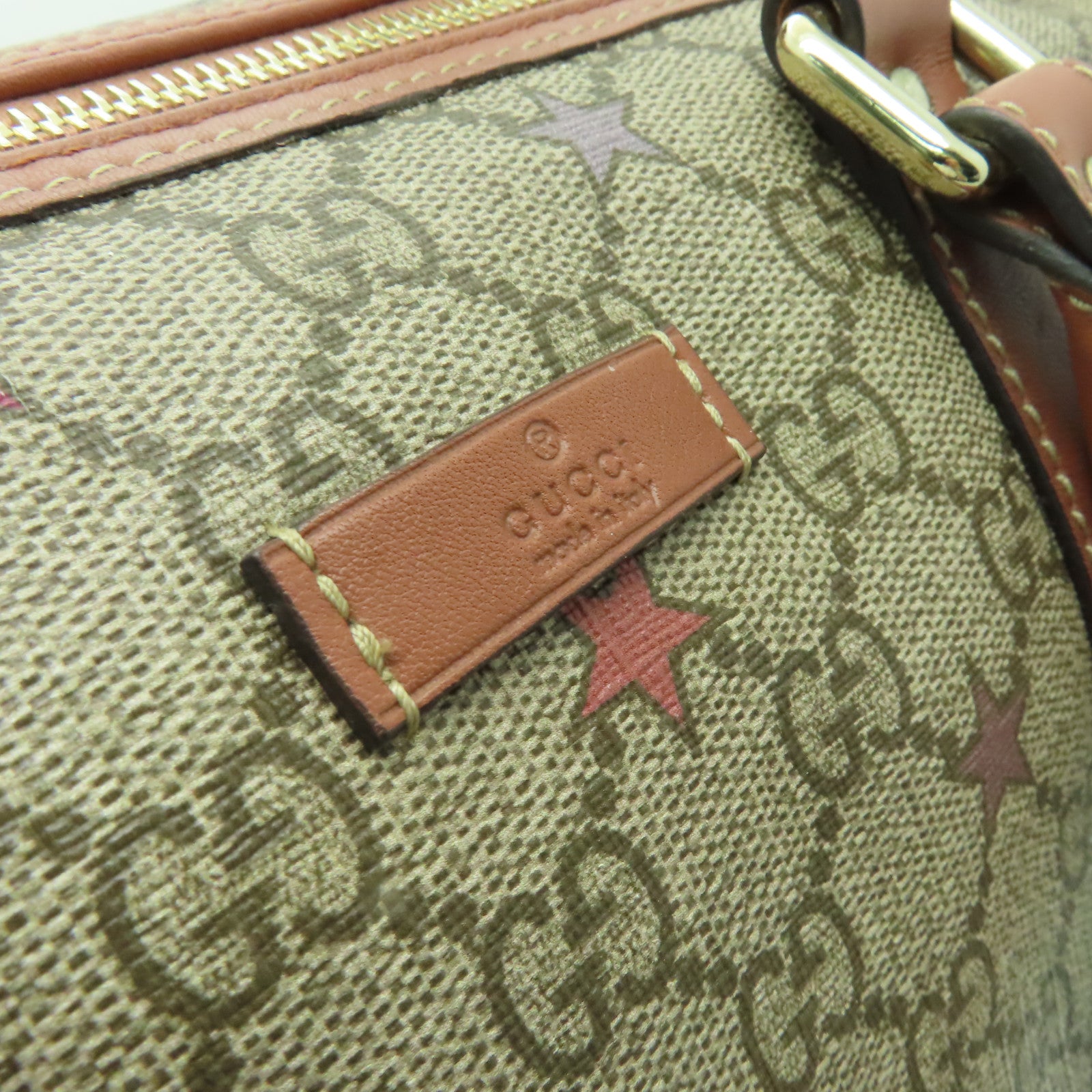 GUCCI 【清倉大減價】塗層帆布Handbag金扣手挽袋棕色/粉紅色