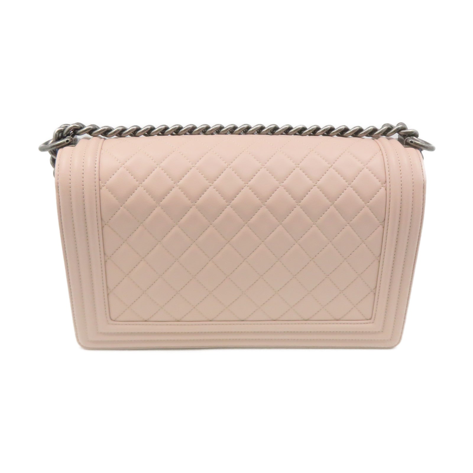CHANEL rhombic cowhide leather Boy Chanel Shoulder Bag silver buckle chain shoulder bag nude