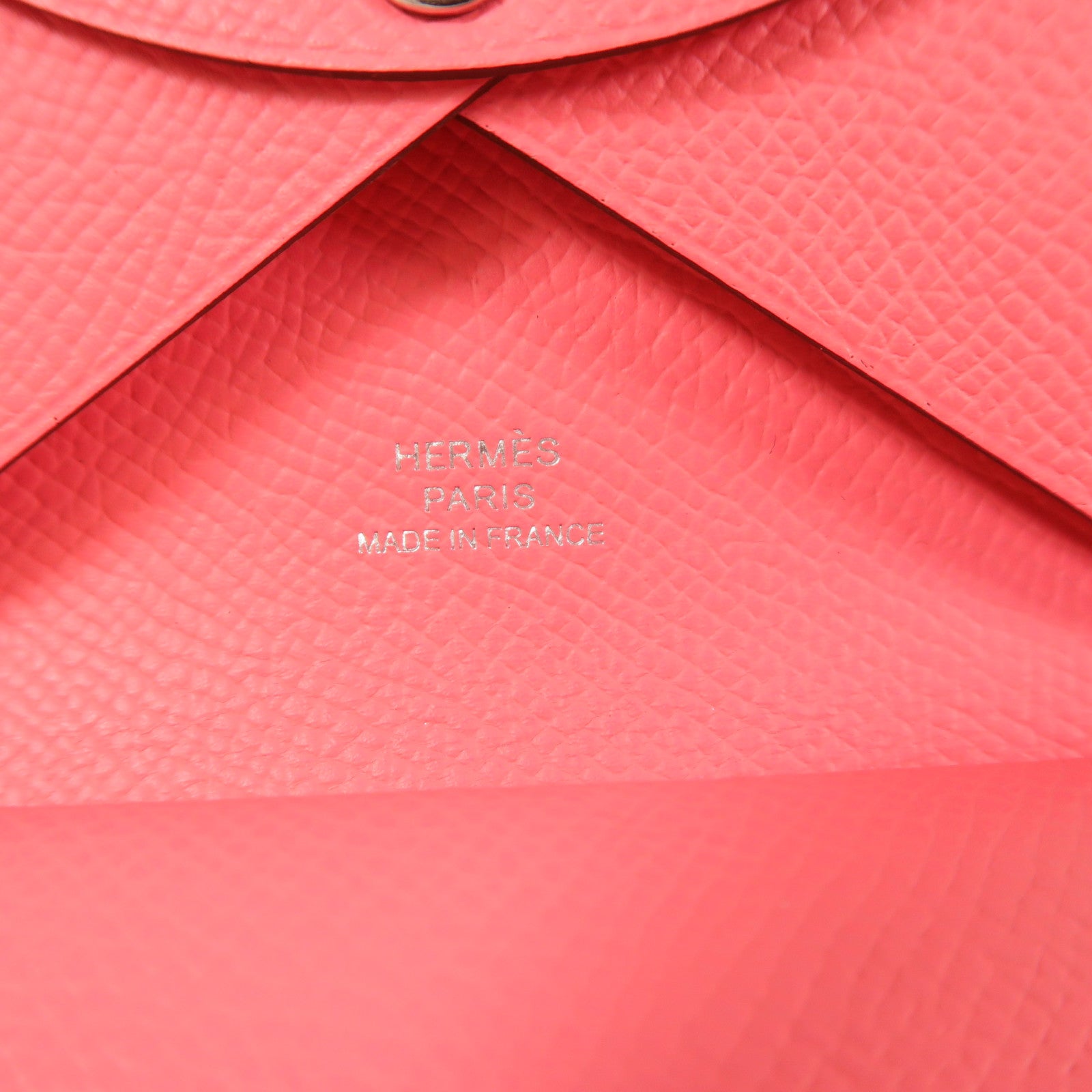 HERMES Epsom皮革Calvi Duo銀扣卡片套Rose Azalee