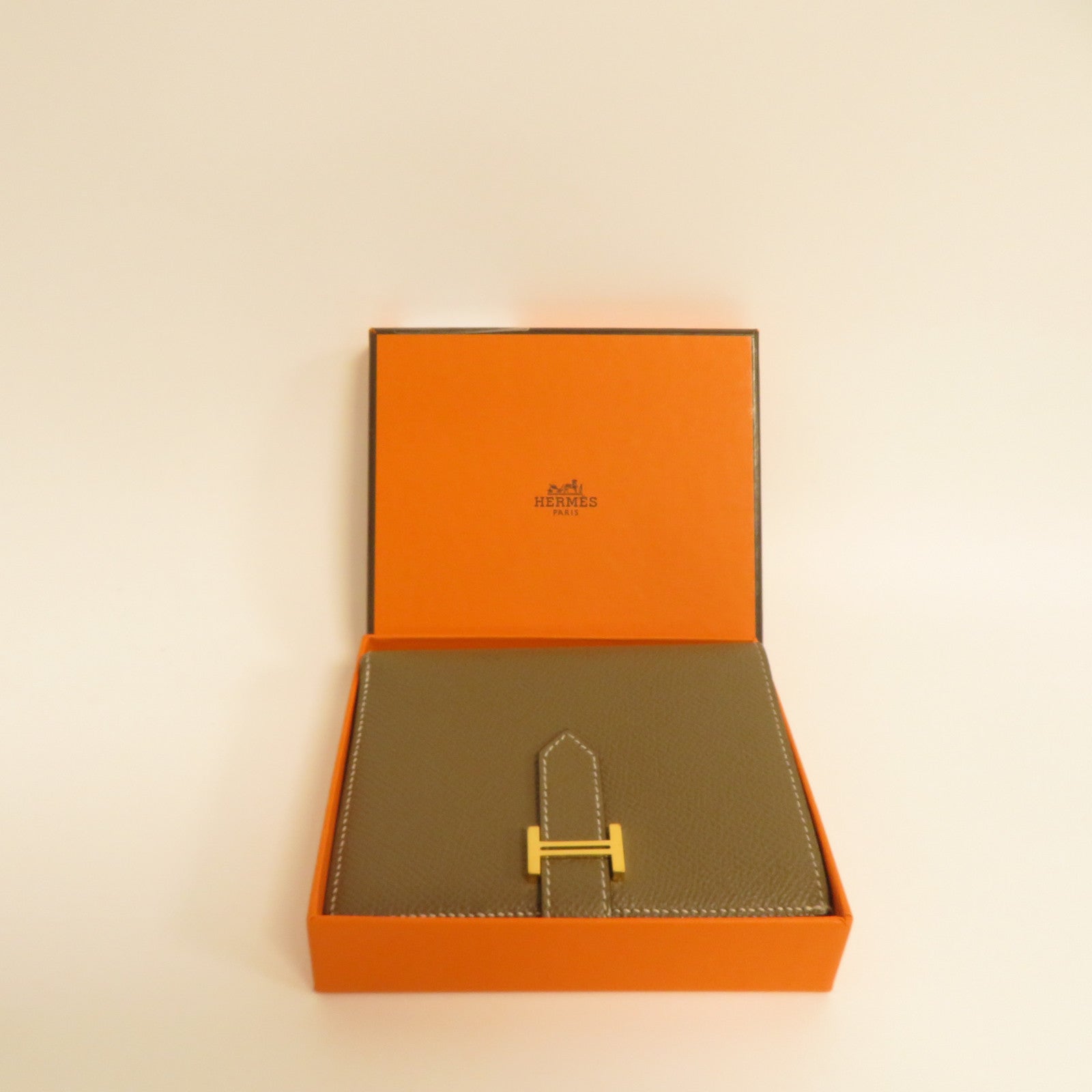 HERMES 【激減優惠】Epsom皮革Bearn Compact Wallet金扣錢包啡色