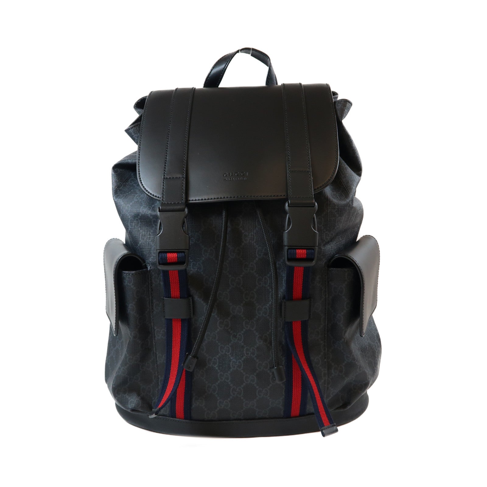 GUCCI 塗層帆布GG Supreme銀扣背包黑色