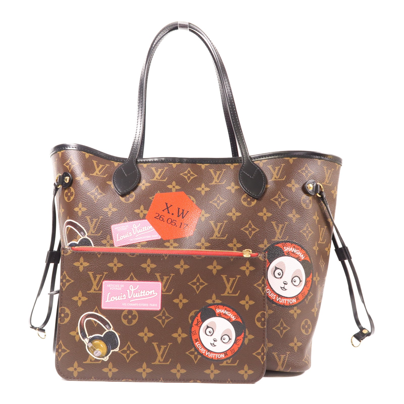 LOUIS VUITTON Monogram Macassar World Tour Neverfull MM金扣手挽袋