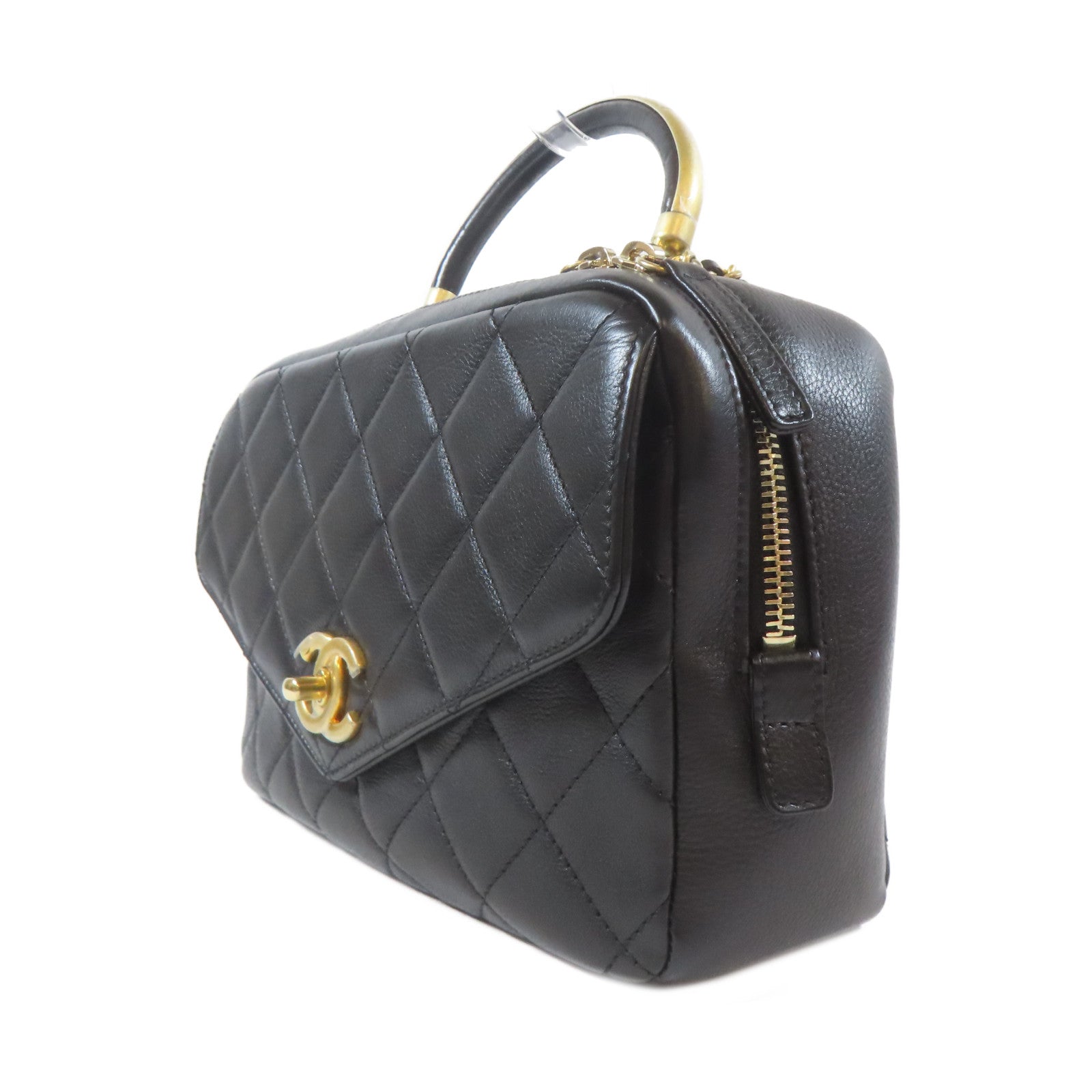 CHANEL 菱格牛皮皮革2way Shoulder Bag金扣鏈帶手挽肩背兩用袋黑色