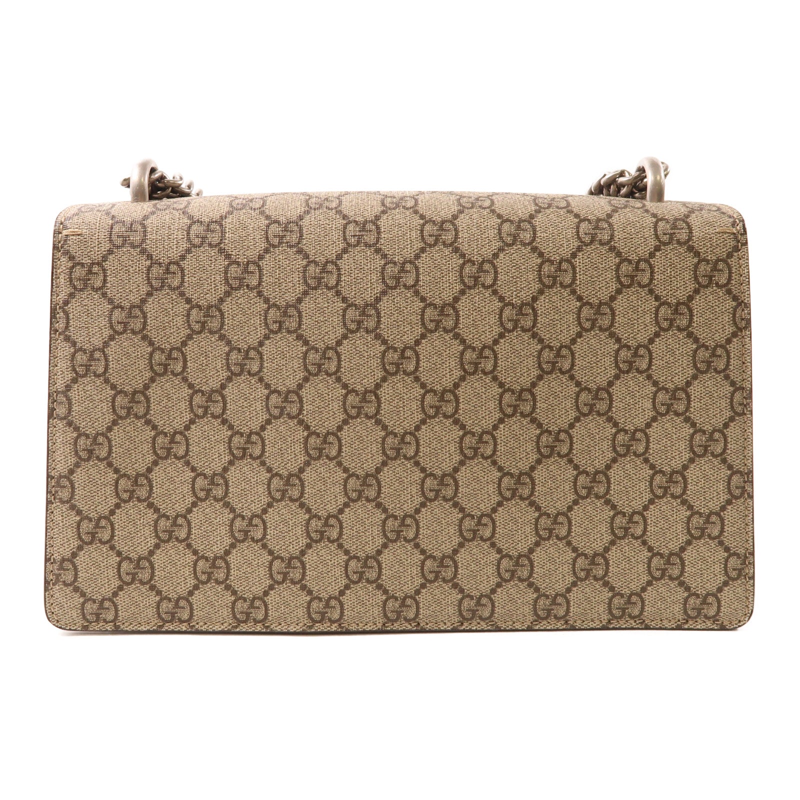 GUCCI 塗層帆布Dionysus銀扣鏈帶肩背袋棕色