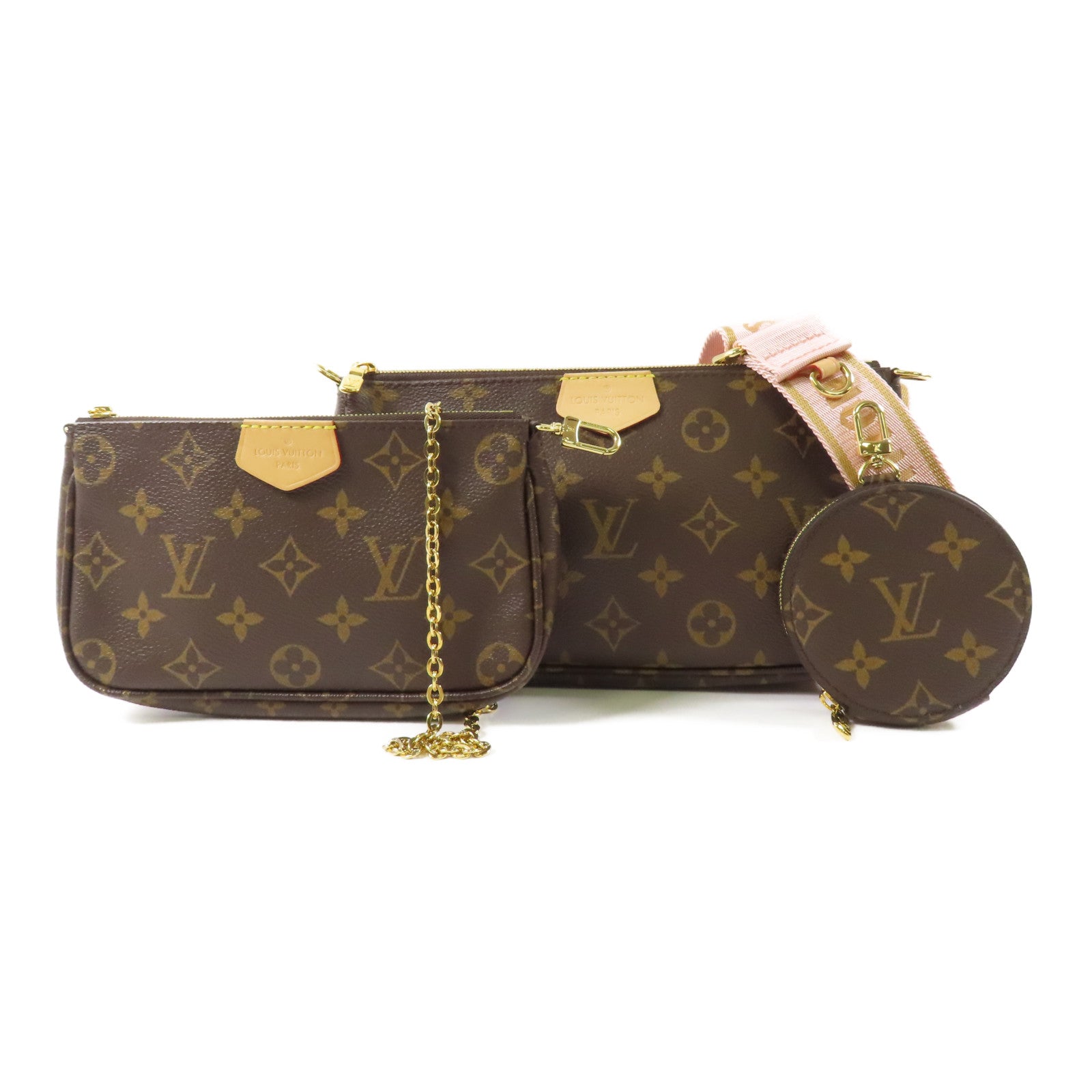 LOUIS VUITTON Monogram Multi Pochette Accessoires金扣肩背袋棕色