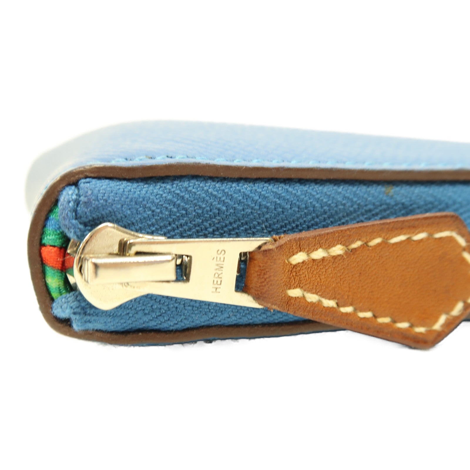 HERMES Epsom皮革Silk'In Compact Wallet銀扣錢包Cobalt/藍色