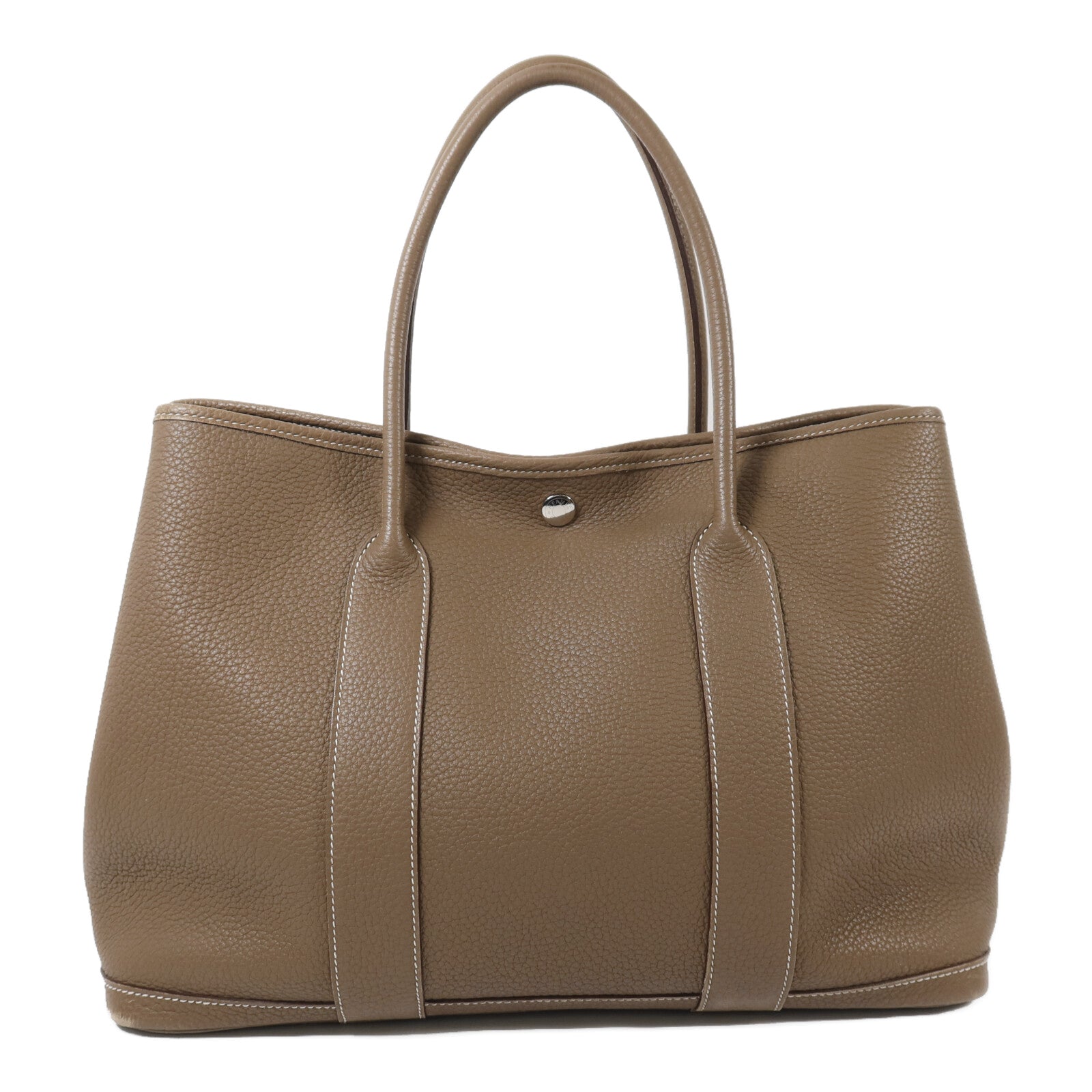 HERMES Clemence皮革Garden Party PM銀扣手挽袋Etoupe