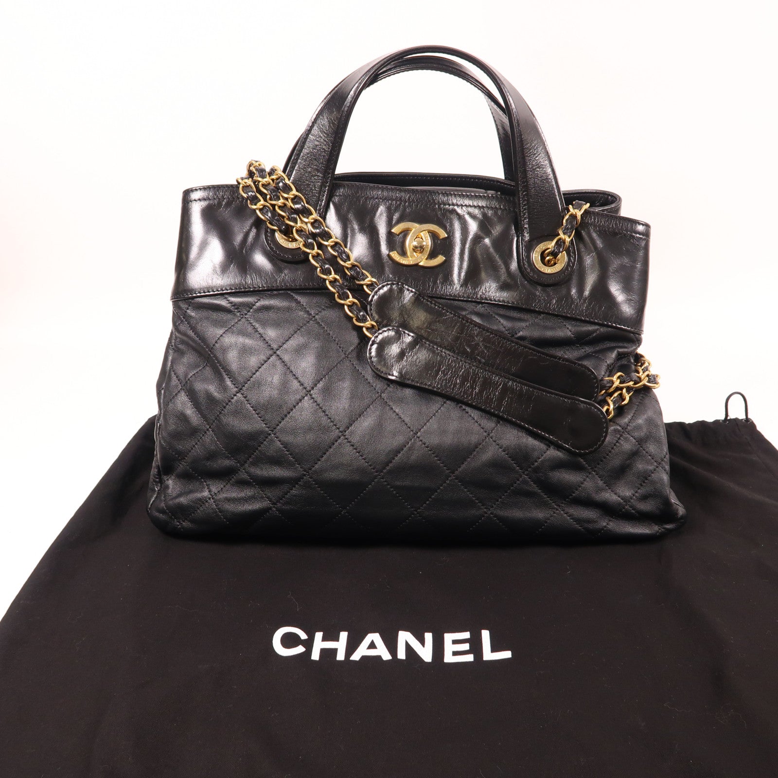 CHANEL 牛皮皮革2way Shoulder Bag金扣手挽肩背兩用袋