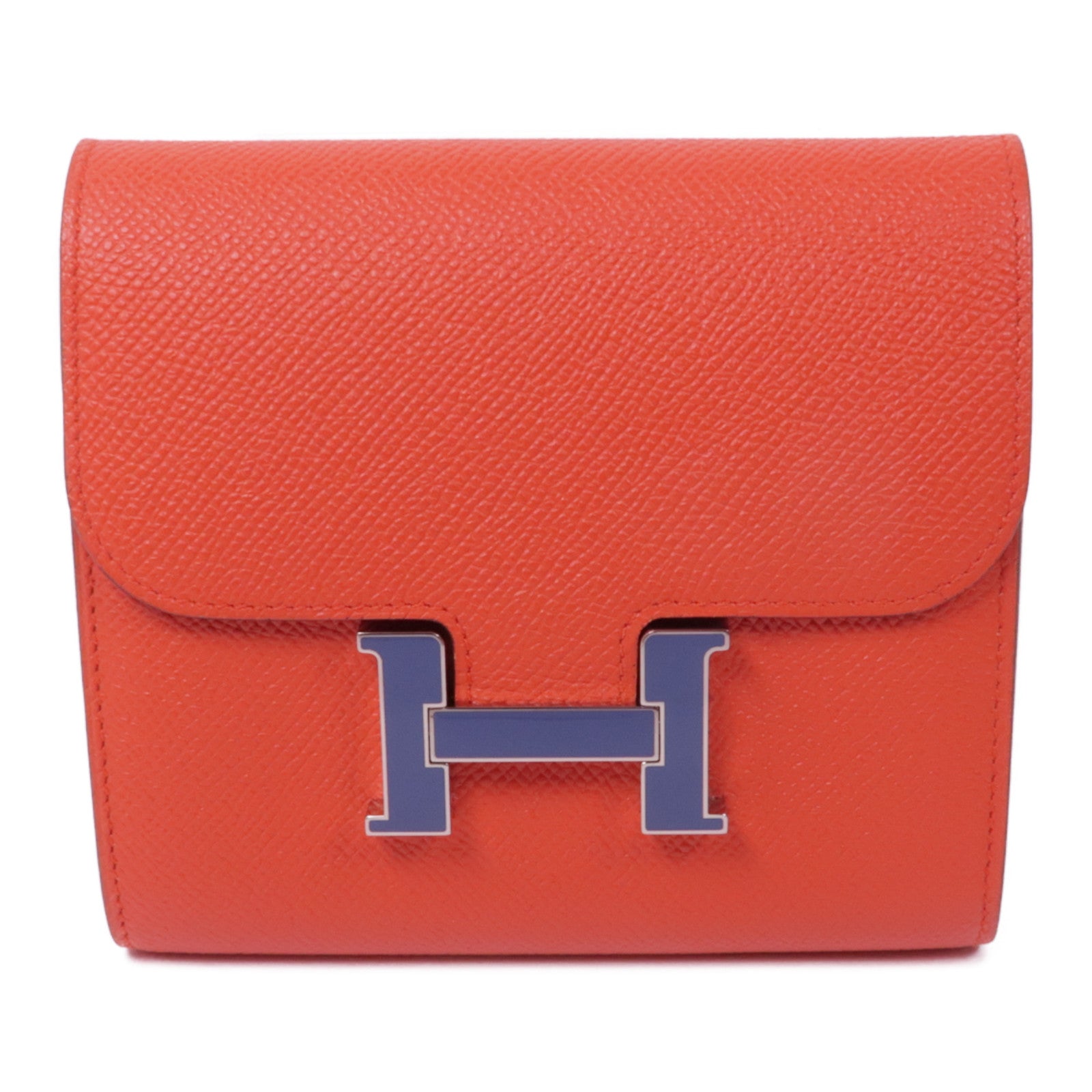 HERMES 【激減優惠】Epsom皮革Constance Wallet銀扣錢包Rouge Tomate