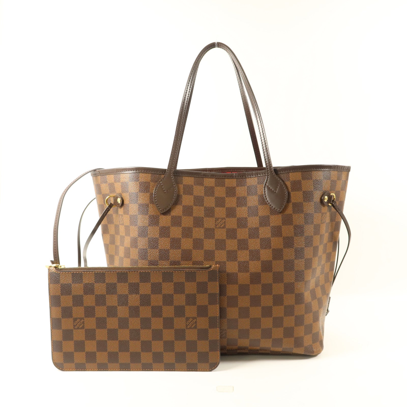 LOUIS VUITTON Damier Neverfull MM金扣手挽袋