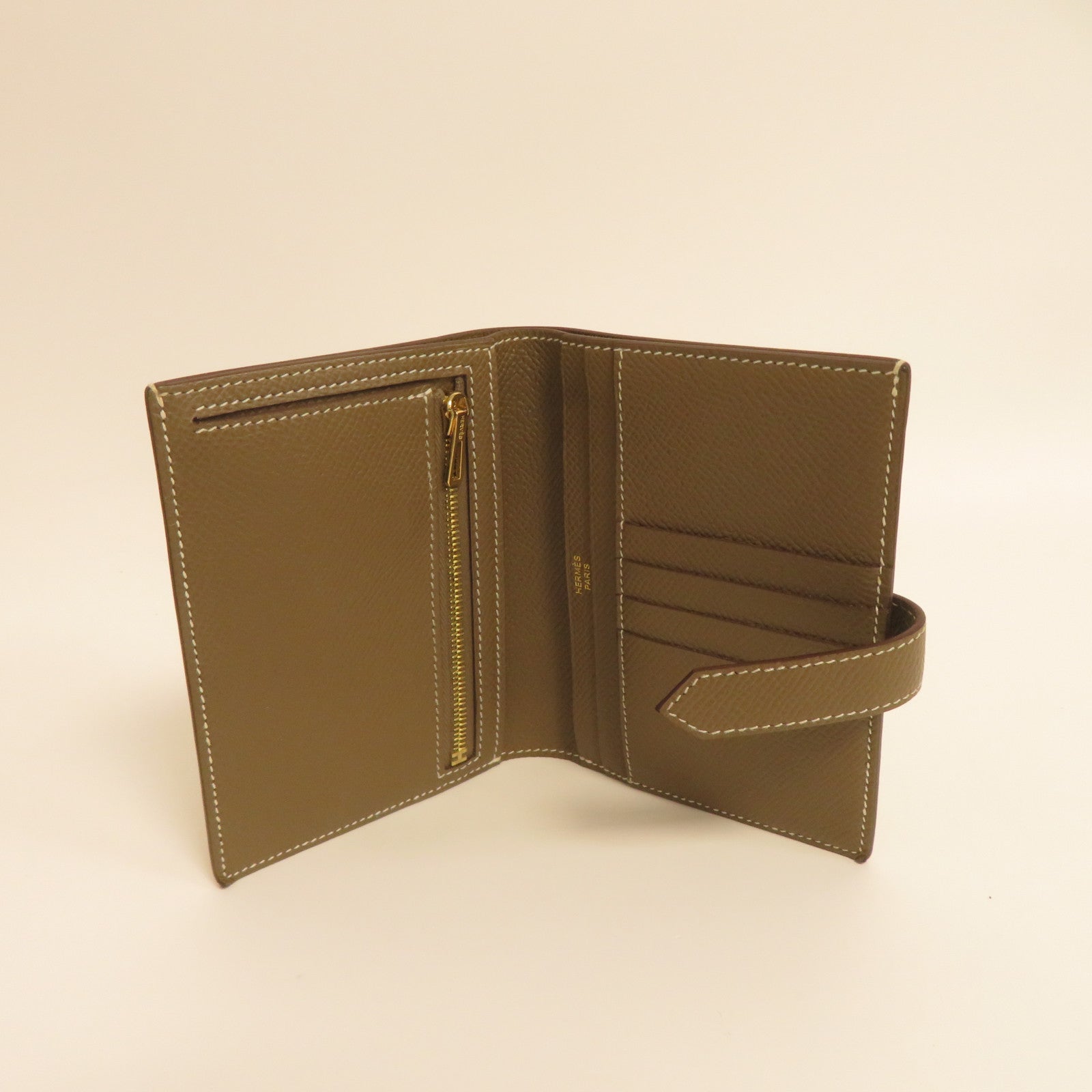 HERMES 【激減優惠】Epsom皮革Bearn Compact Wallet金扣錢包啡色