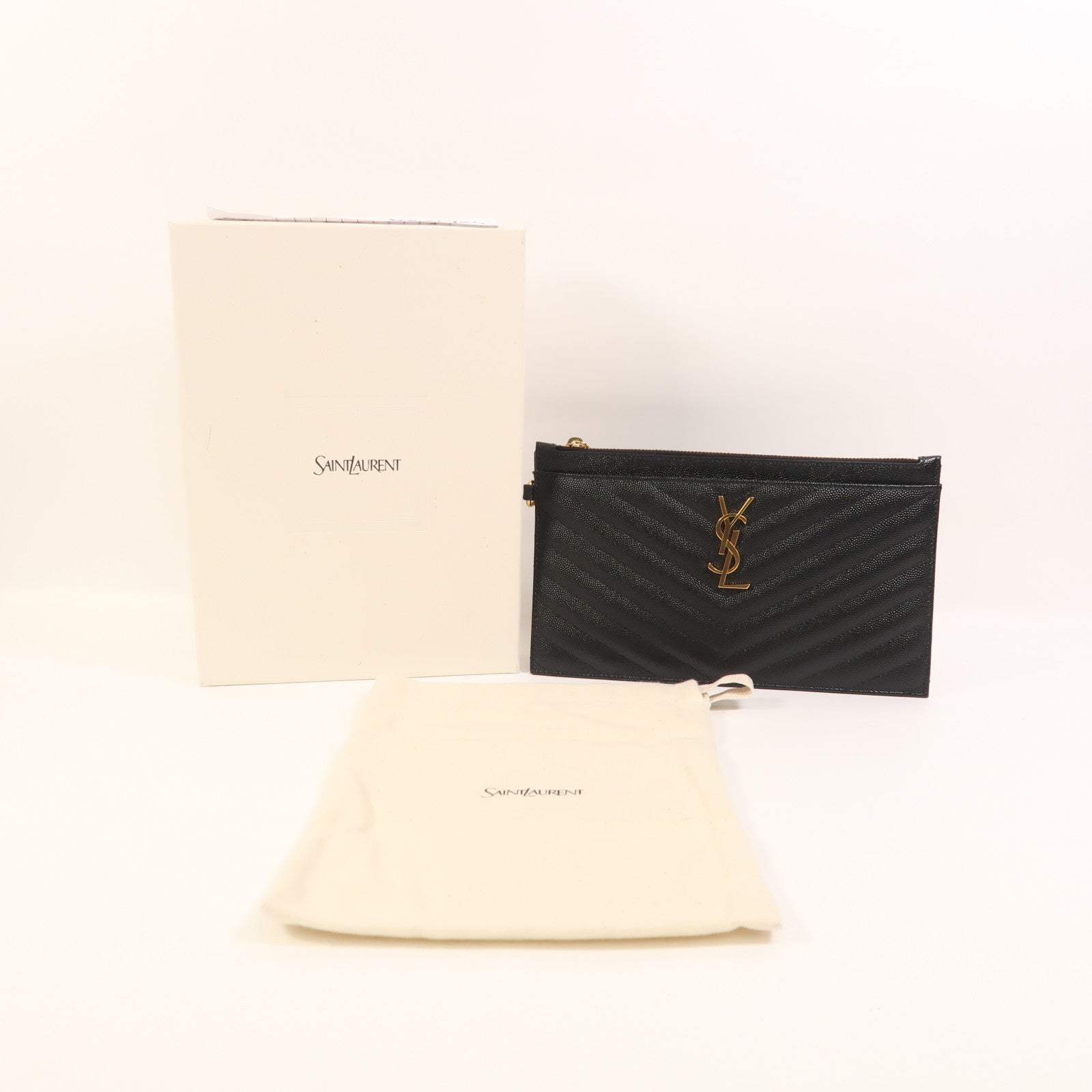 SAINT LAURENT 牛皮皮革Cassandre Matelasse Large Pouch金扣手拿包