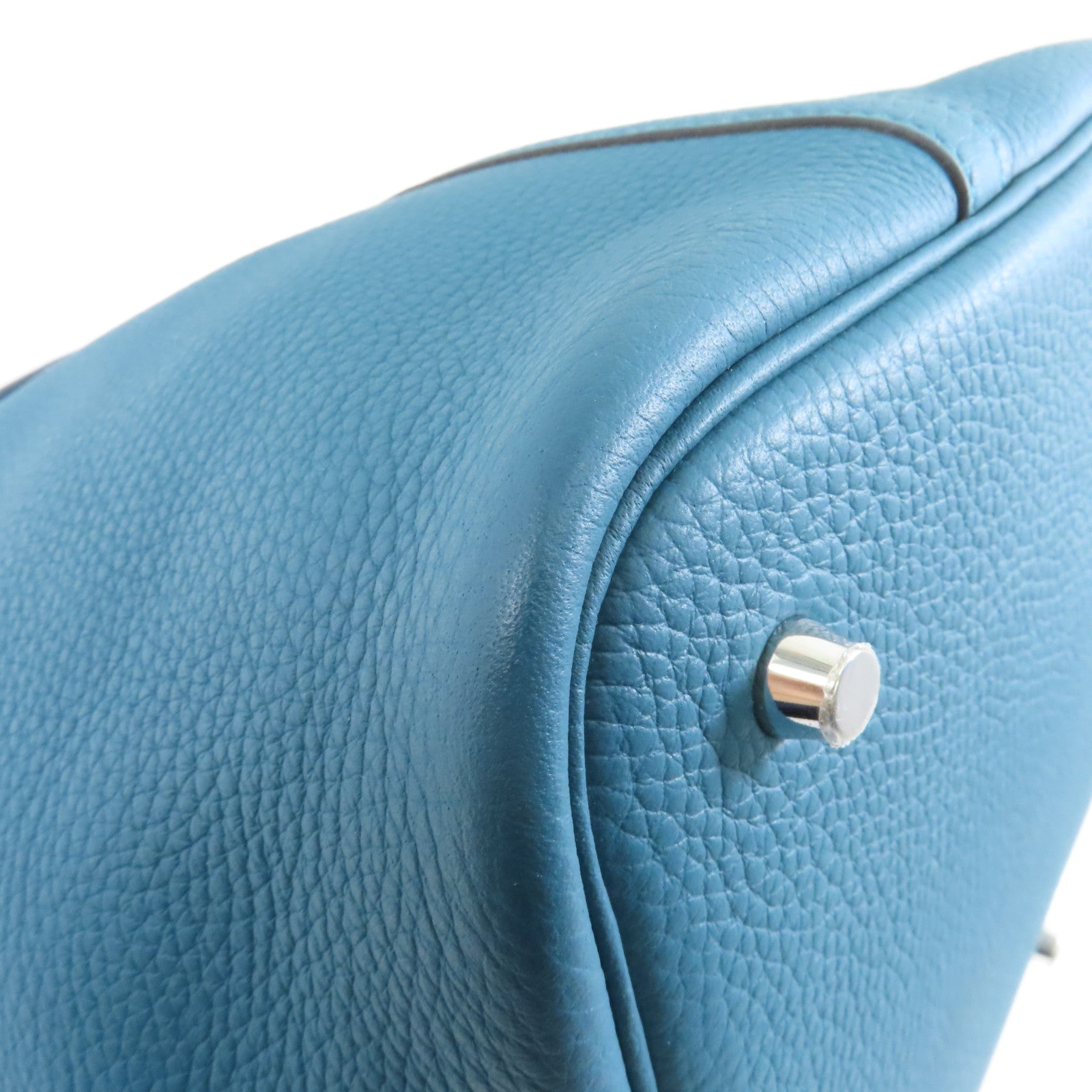 HERMES Clemence皮革Picotin MM Tote Bag銀扣手挽袋Bleu Paon/孔雀藍色