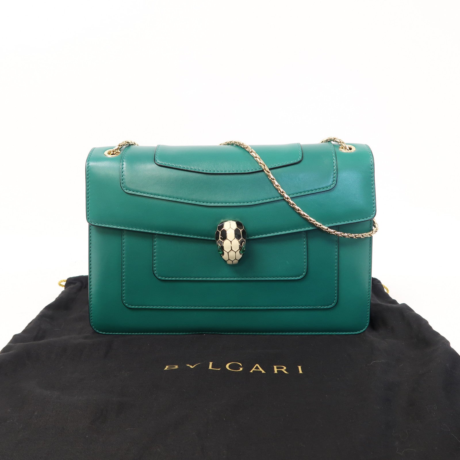 BVLGARI 牛皮皮革Serpenti Forever鏈帶肩背袋綠色