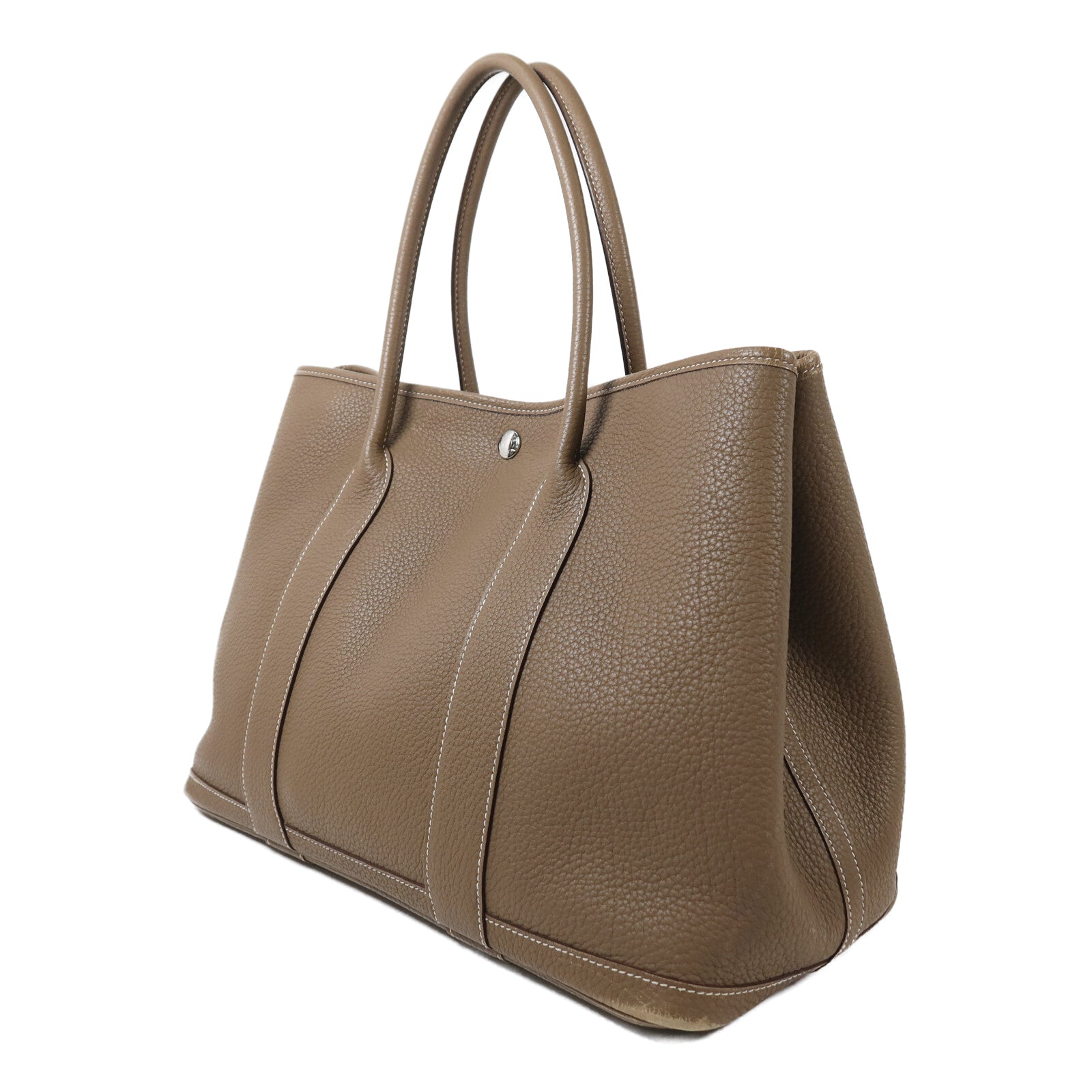 HERMES Clemence皮革Garden Party PM銀扣手挽袋Etoupe
