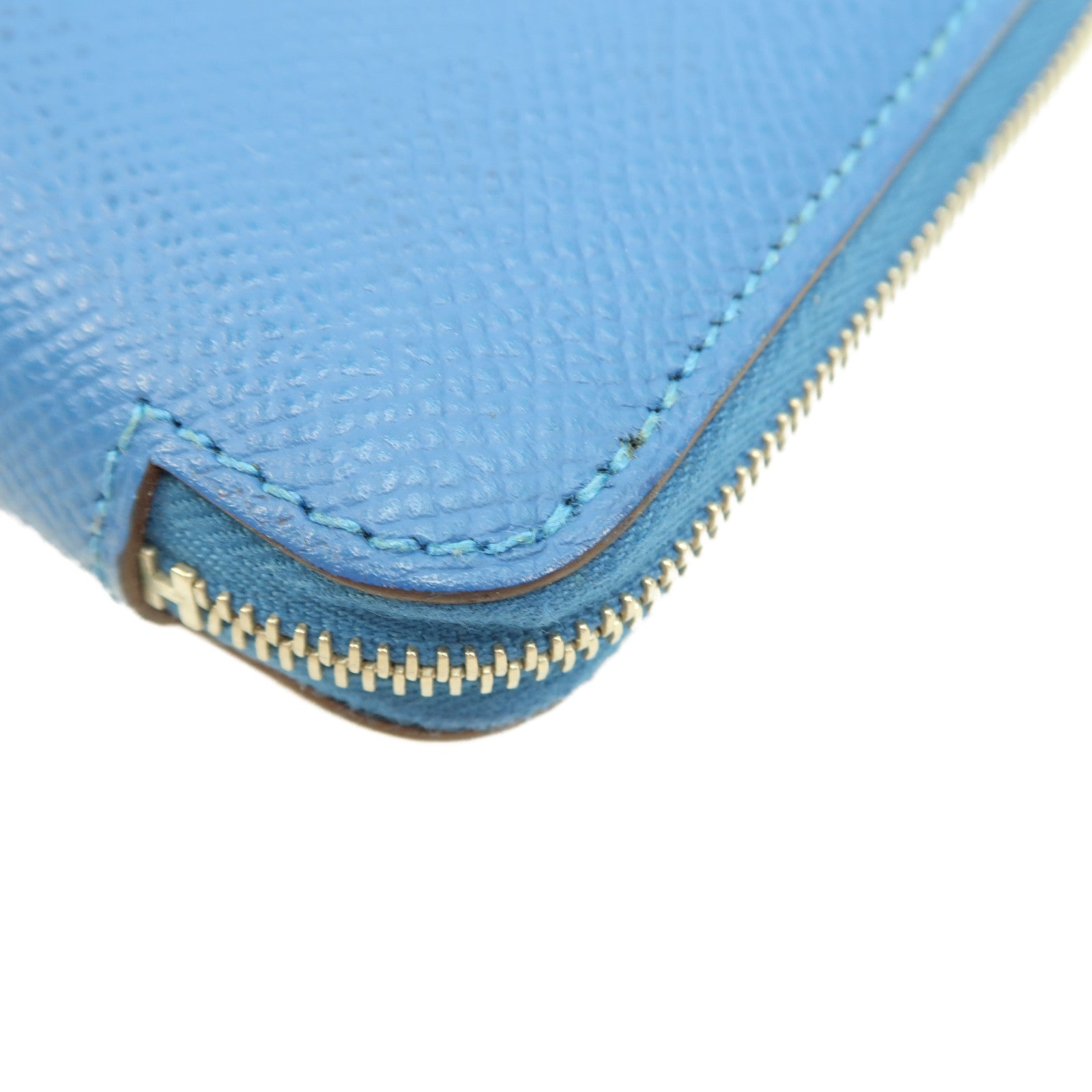 HERMES Epsom皮革Silk'In Compact Wallet銀扣錢包Cobalt/藍色