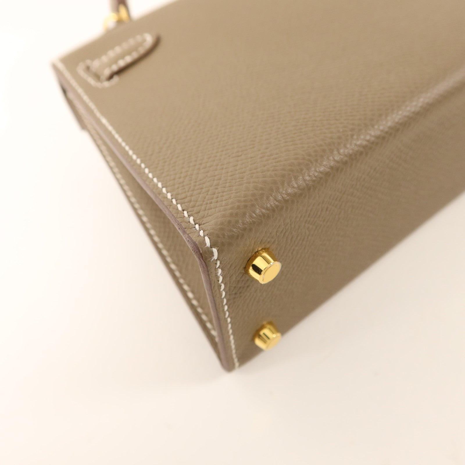HERMES Epsom皮革Mini Kelly II金扣手挽肩背兩用袋Etoupe