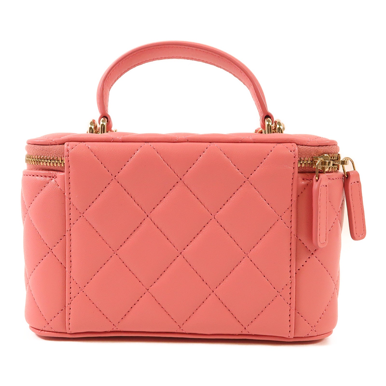 CHANEL CC GHW Top Handle Vanity Case 2 Way Bag AP2199 Lambskin Leather Pink