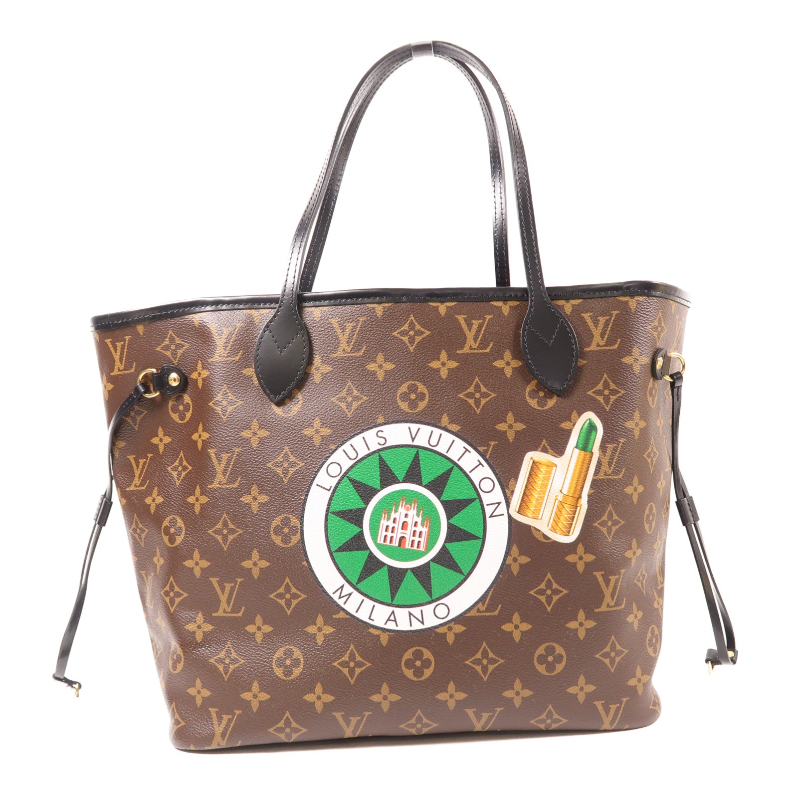 LOUIS VUITTON Monogram Macassar World Tour Neverfull MM金扣手挽袋