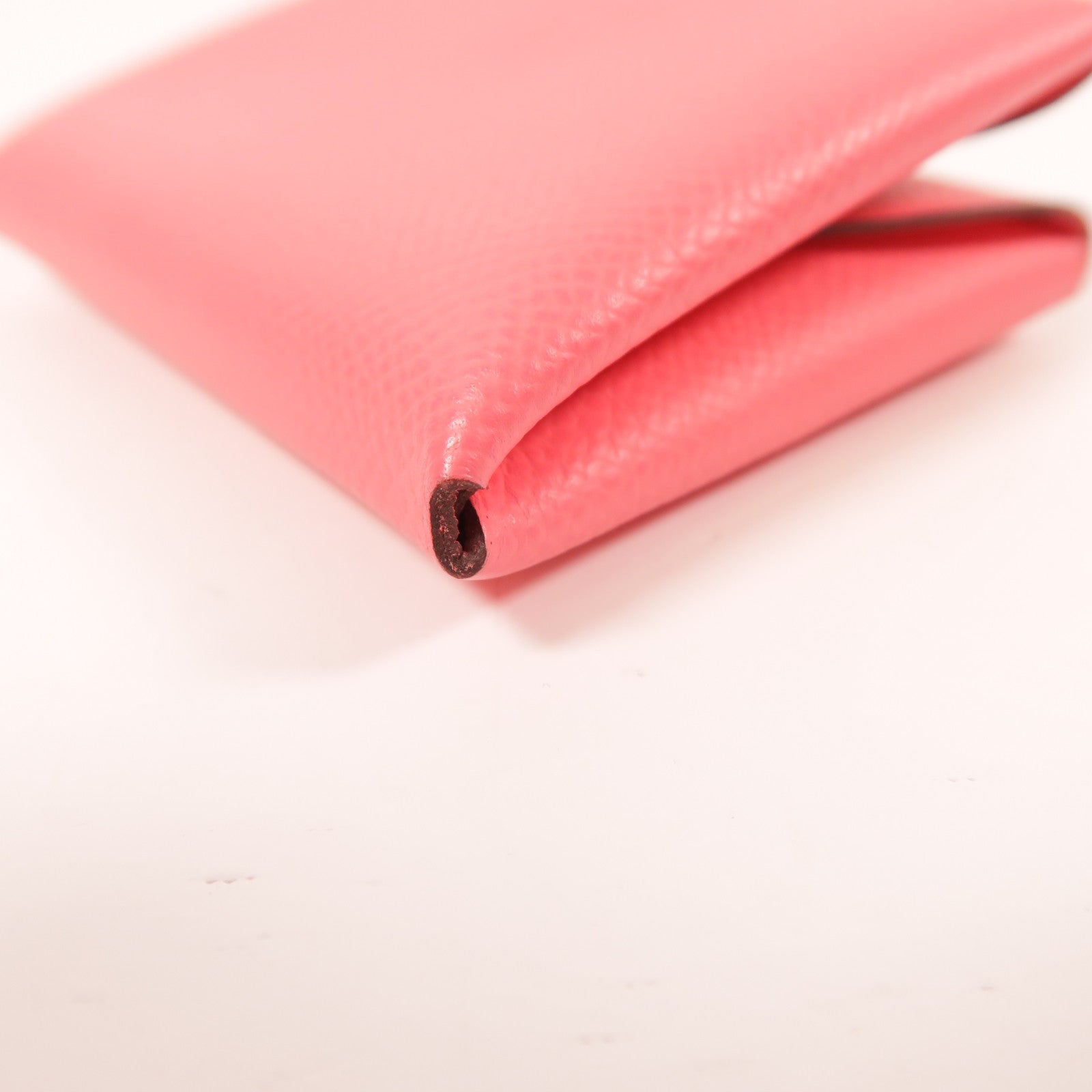 HERMES Epsom皮革Calvi Duo銀扣卡片套Rose Azalee